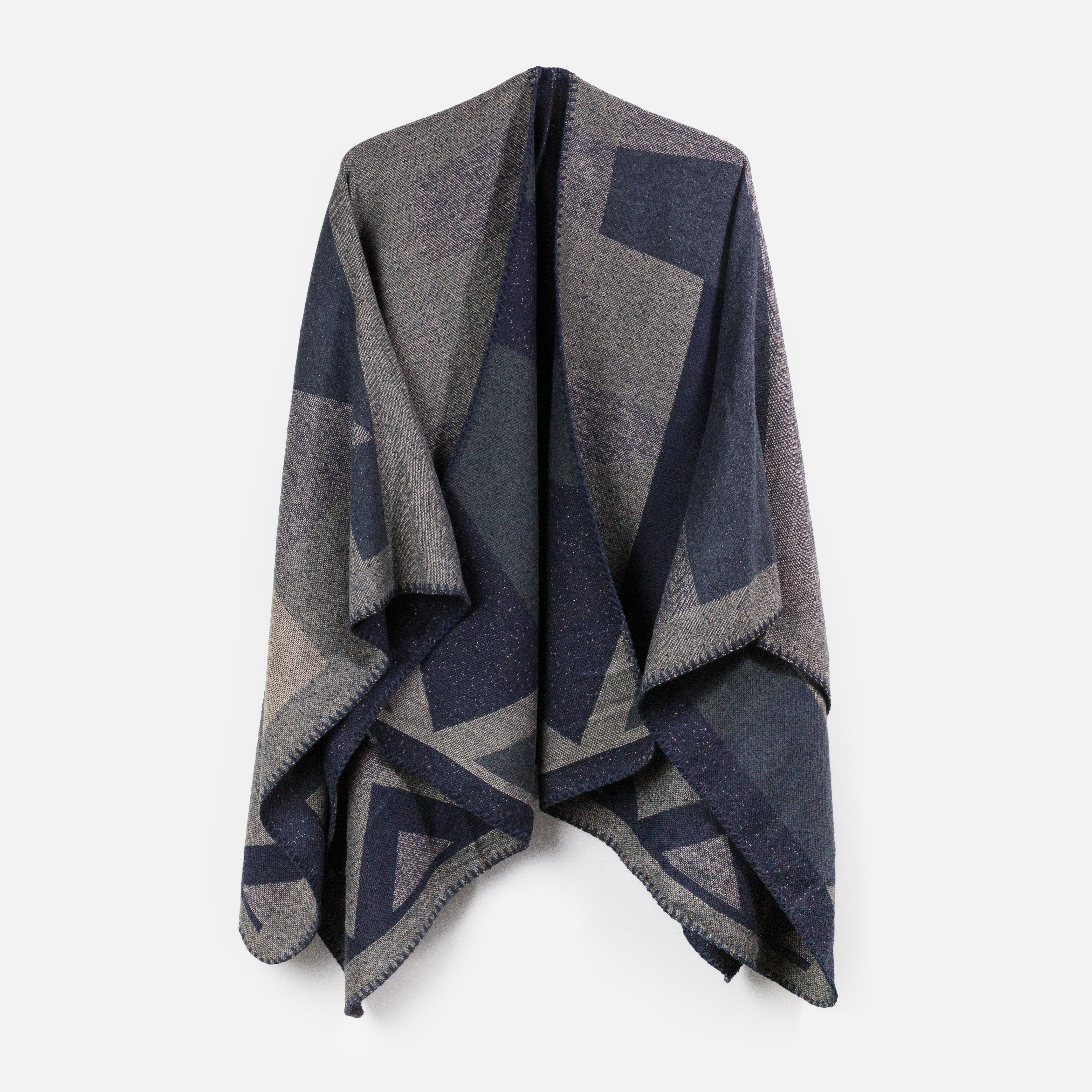 Poncho marine et vert foncé à motifs géométriques