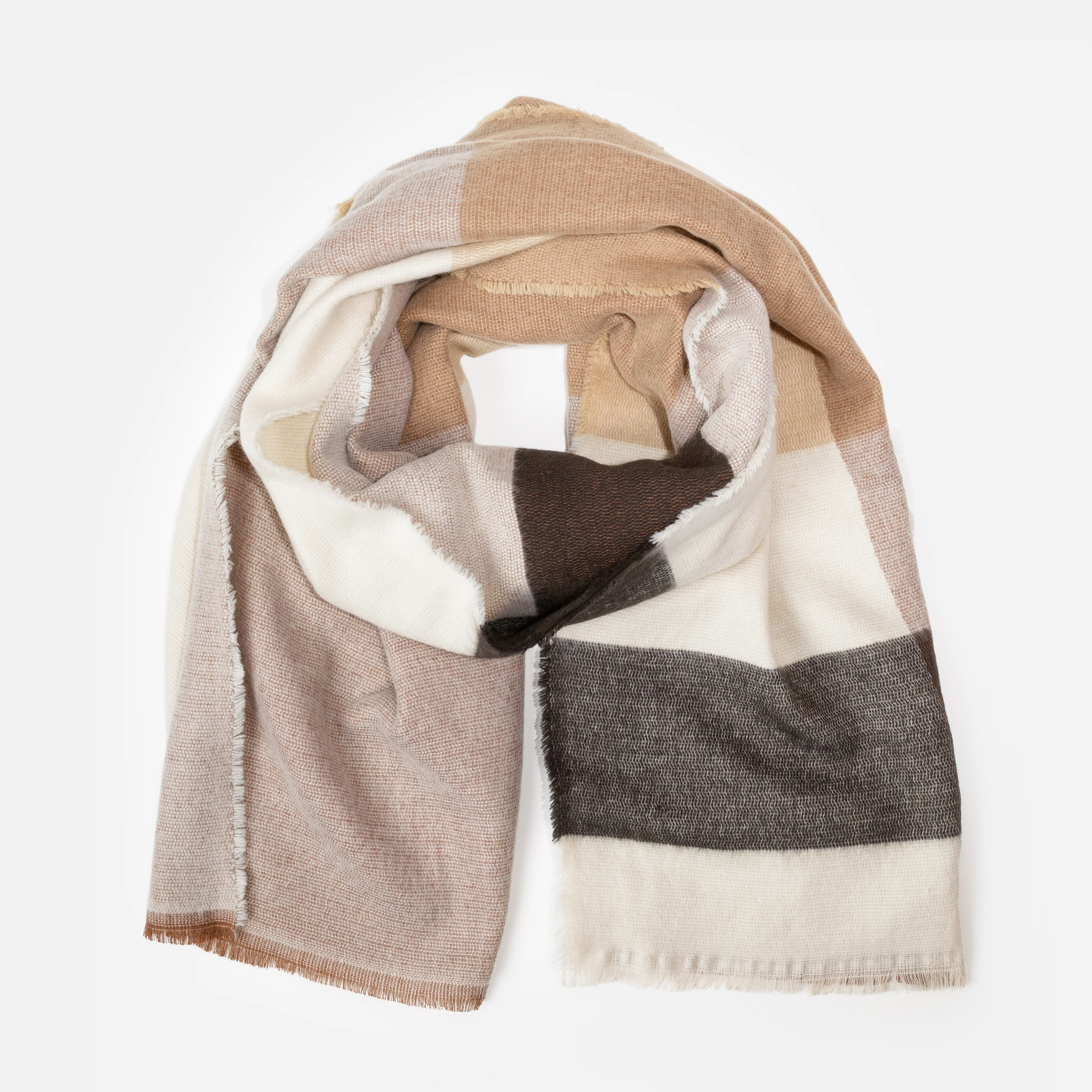 Foulard ivoire à bandes beiges et noires