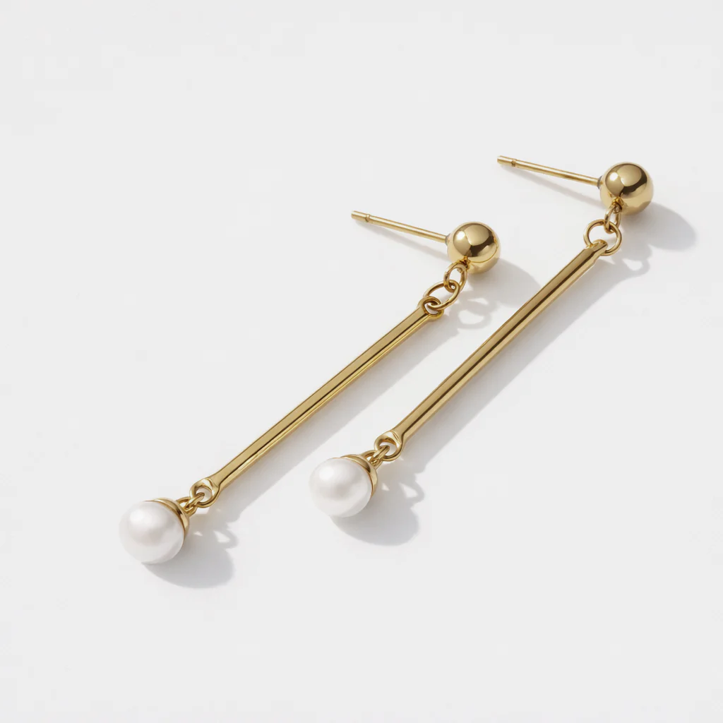 Longues boucles d'oreilles dorées en acier inoxydable avec perle - Image 2