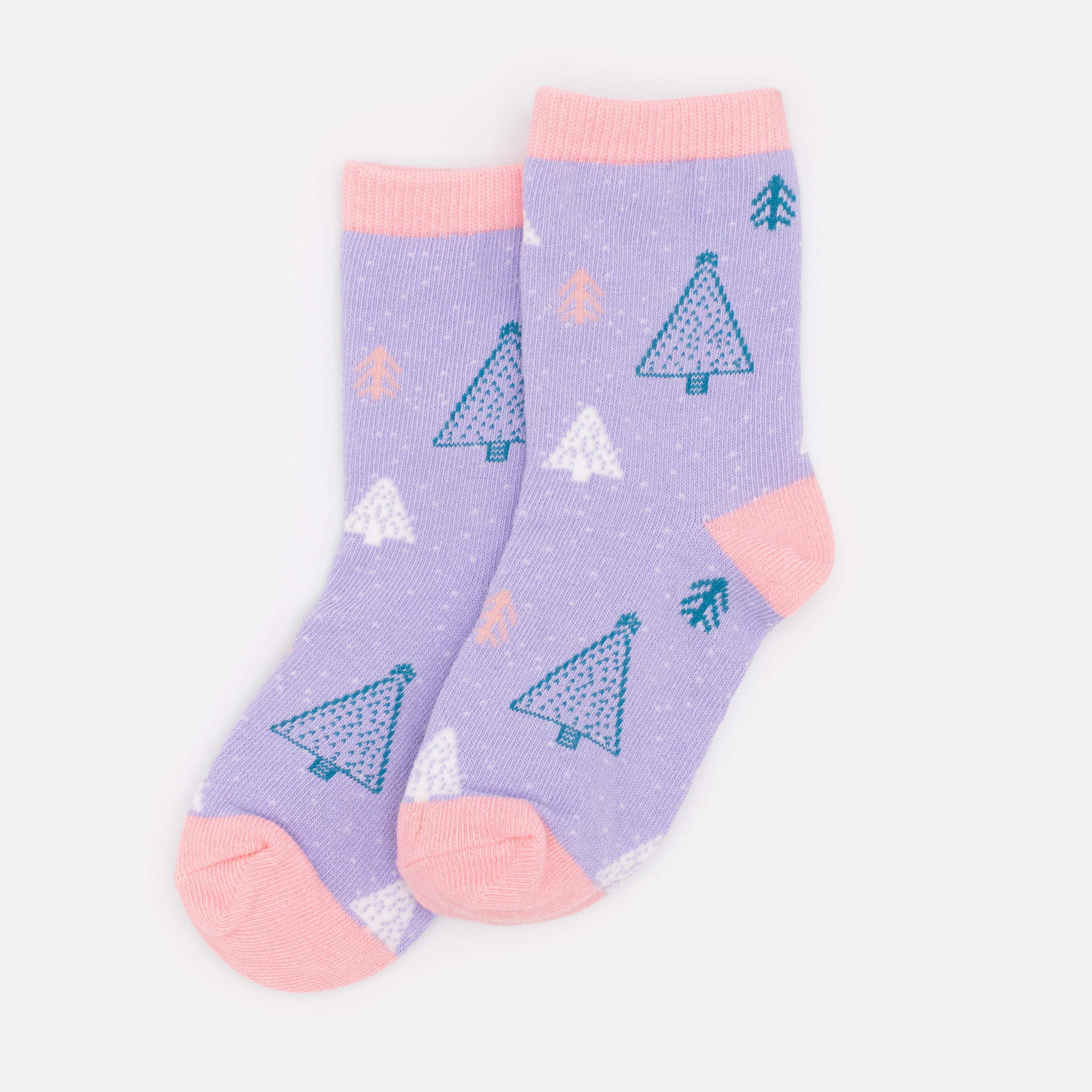 Mini bas lilas & rose pâle avec sapins sarcelle