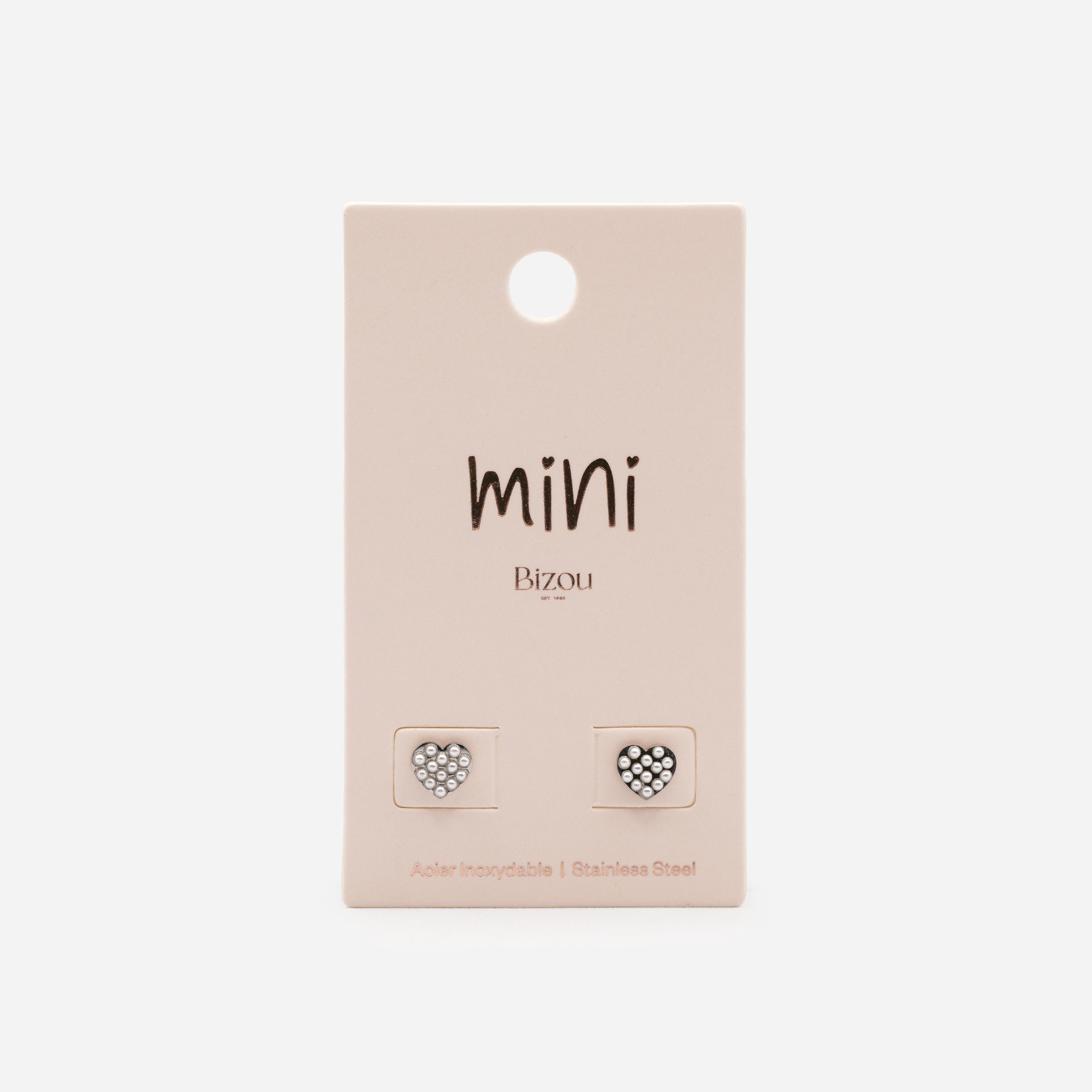 Mini boucles d'oreilles argentées coeurs perlés en acier inoxydable