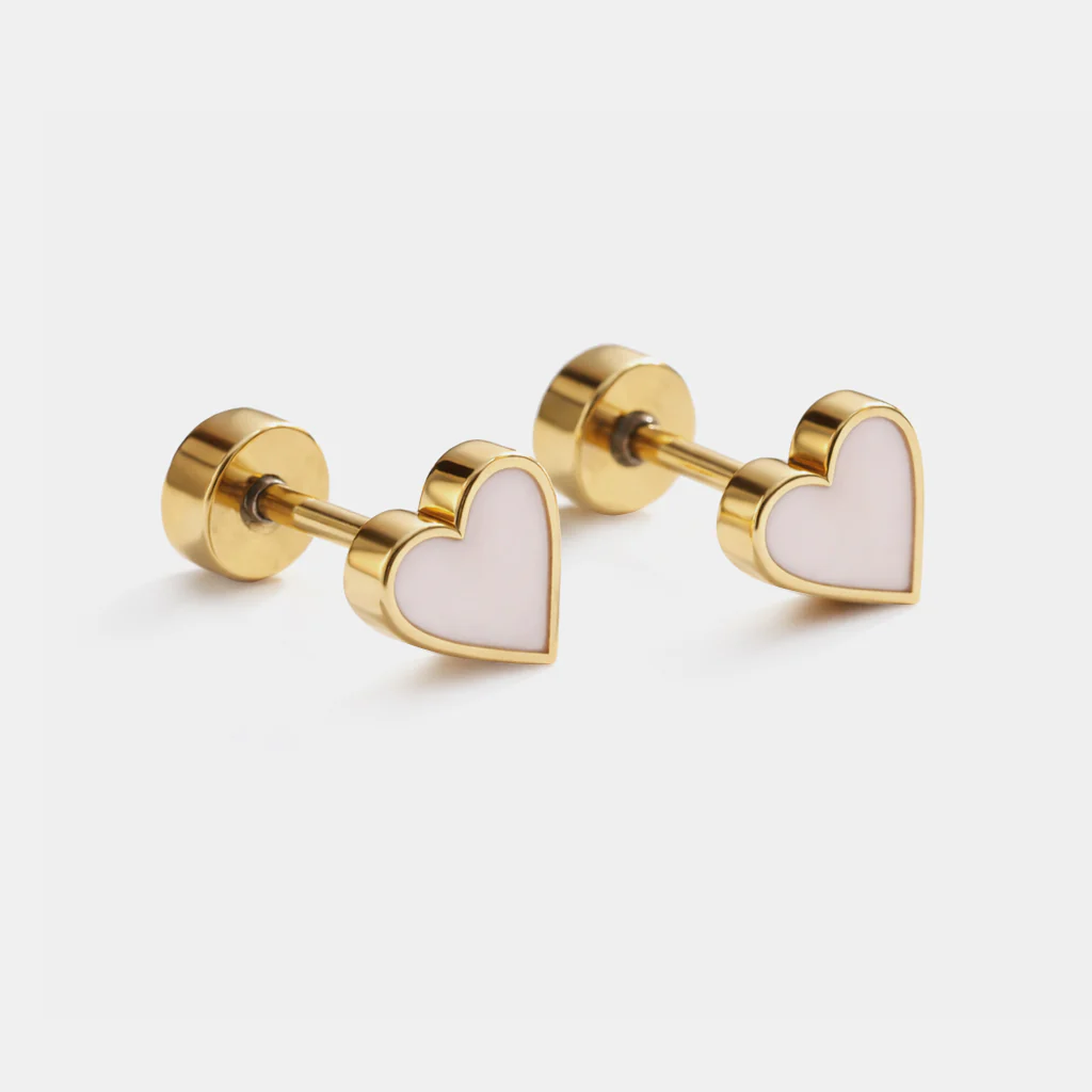 Mini boucles d'oreilles dorées coeurs rose pâle en acier inoxydable - Image 2