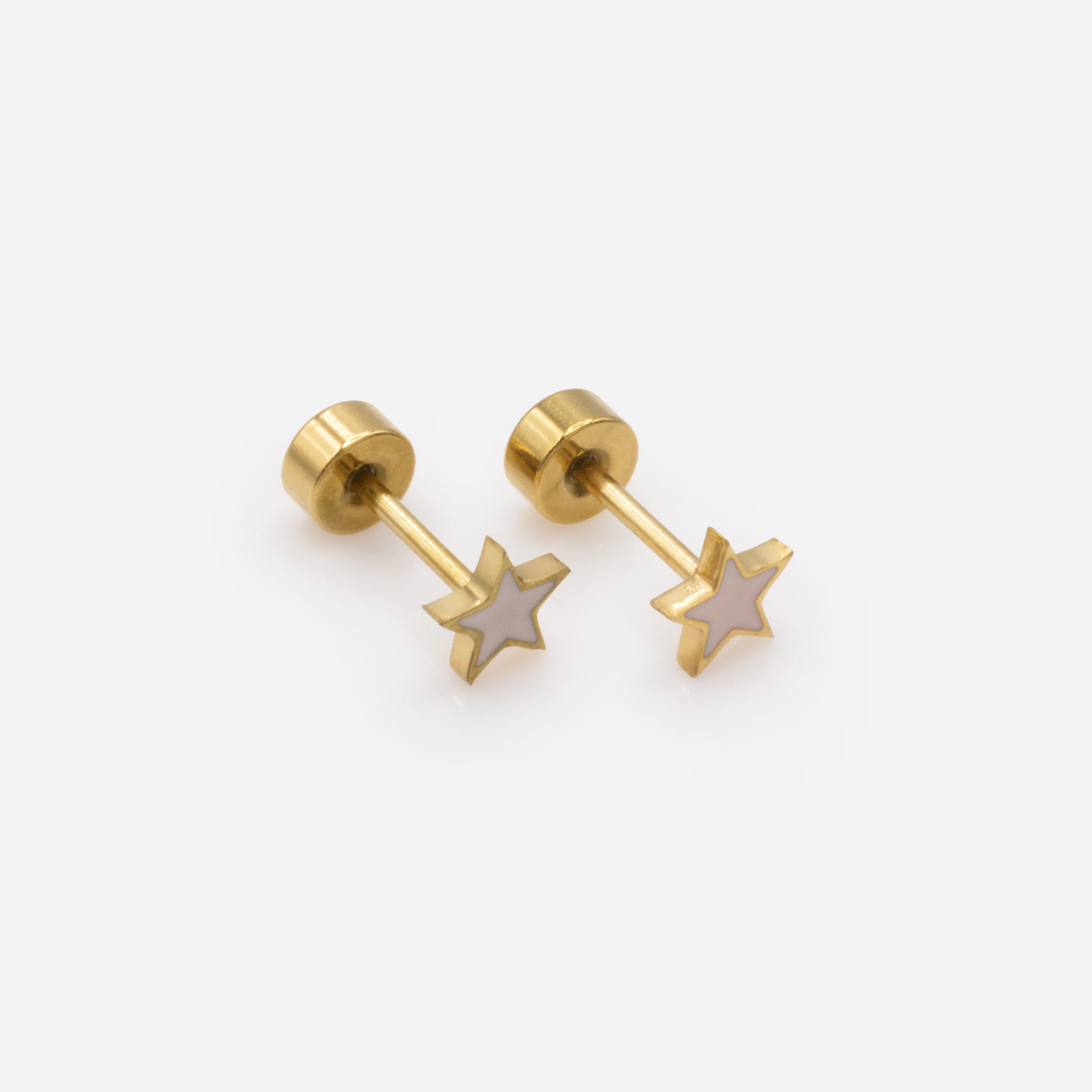 Mini boucles d'oreilles dorées étoiles rose pâle en acier inoxydable - Image 2