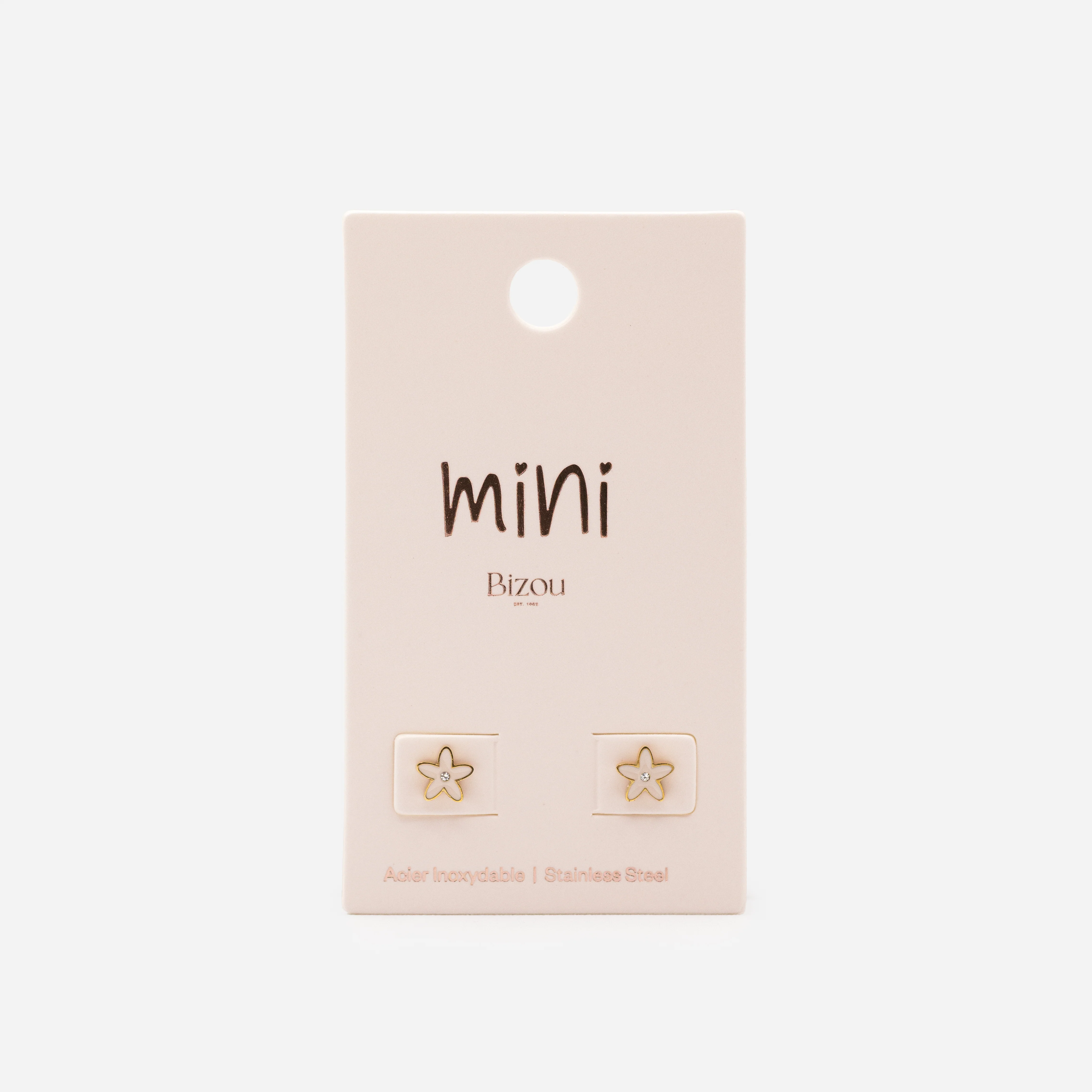 Mini boucles d'oreilles dorées fleurs rose pâle avec zircon cubique central en acier inoxydable