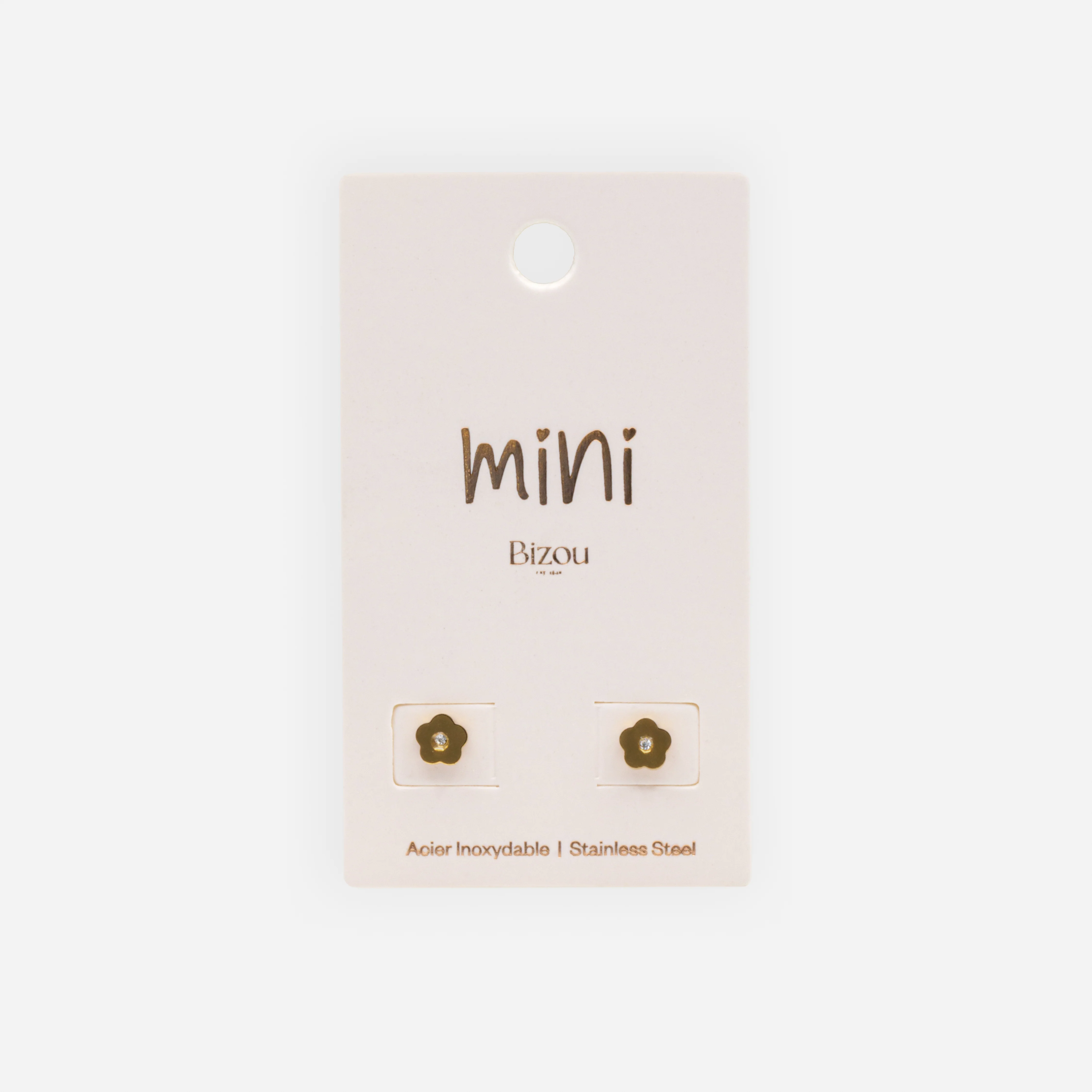 Mini boucles d'oreilles fleurs dorées avec zircon cubique en acier inoxydable