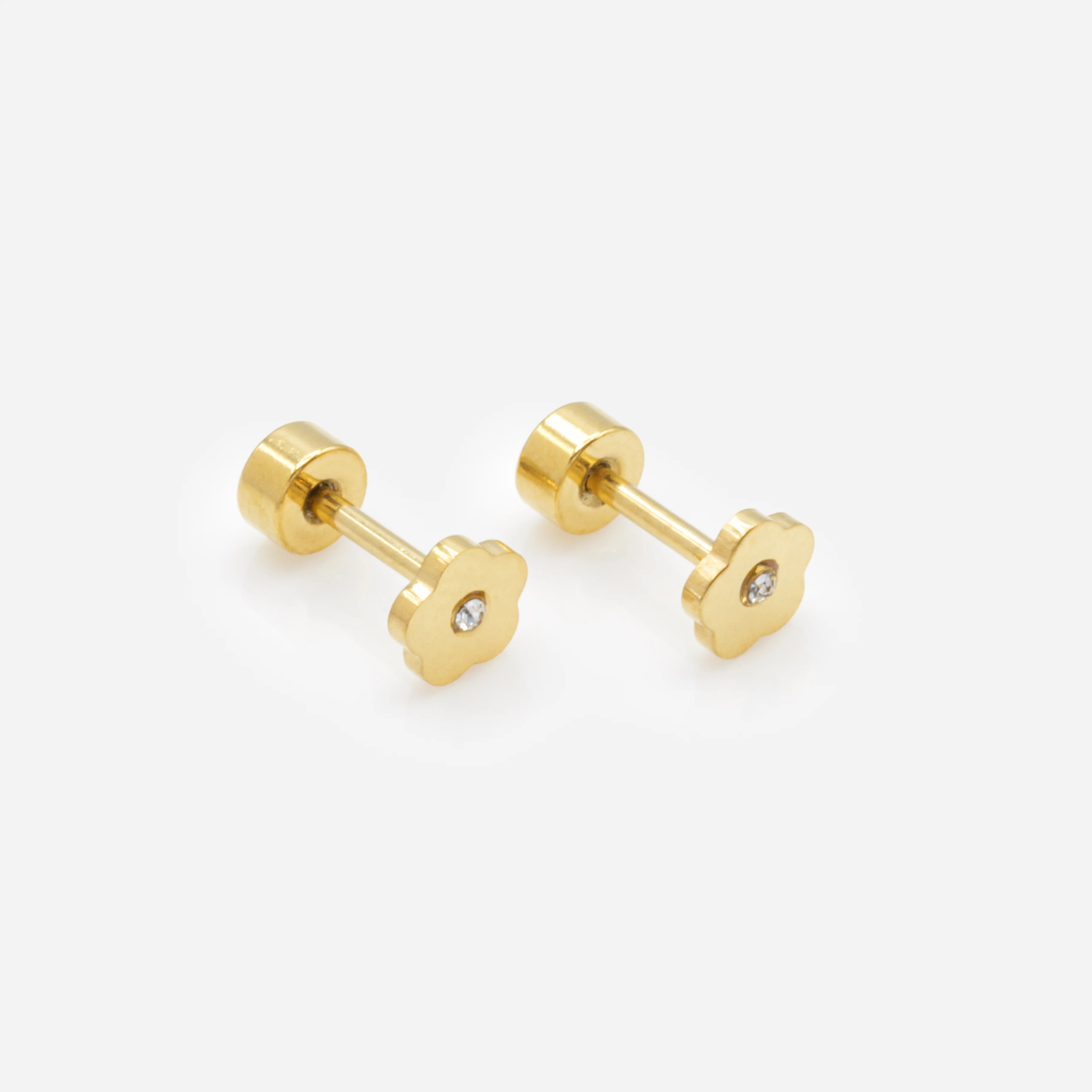 Mini boucles d'oreilles fleurs dorées avec zircon cubique en acier inoxydable - Image 2