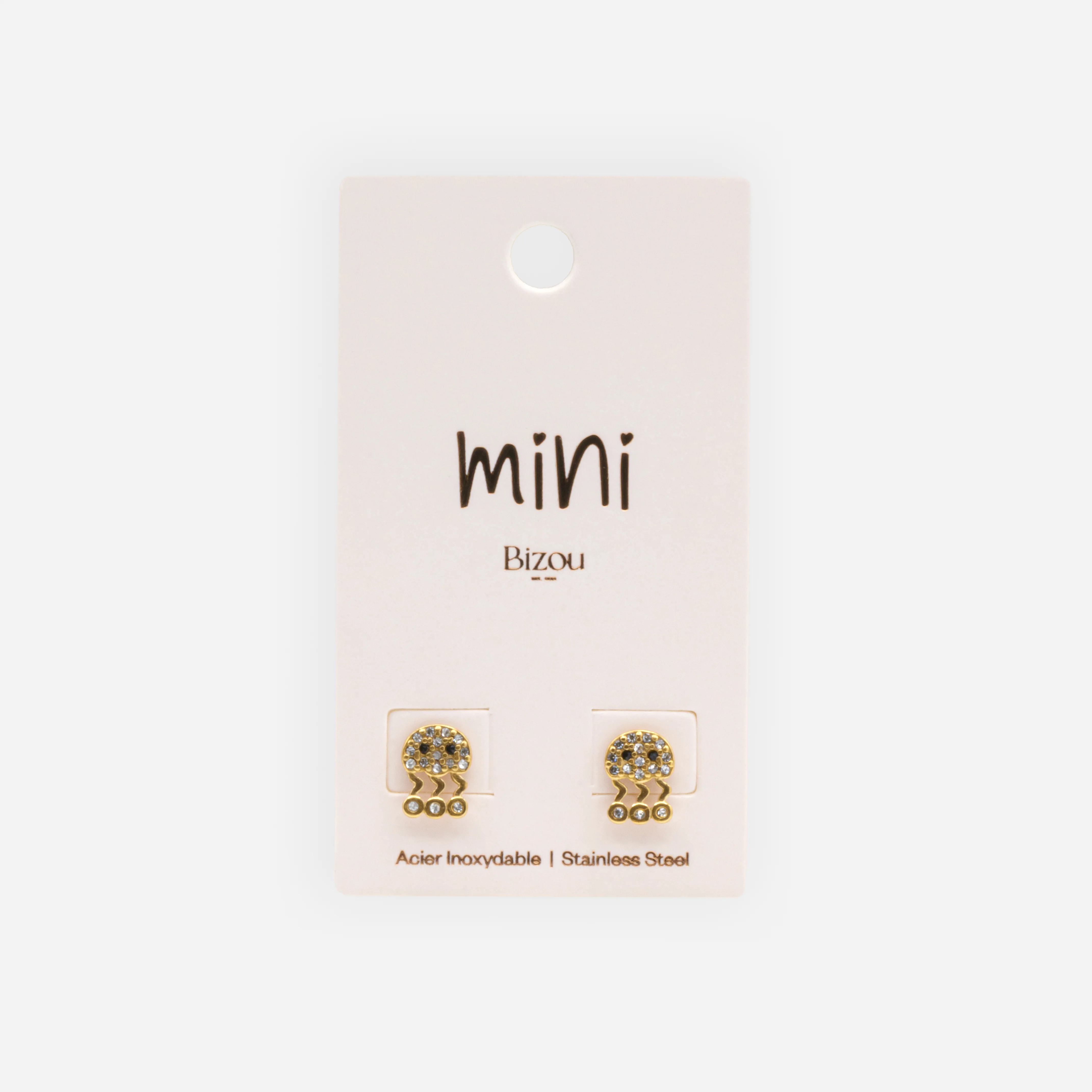 Mini boucles d'oreilles méduses dorées avec zircons cubiques en acier inoxydable