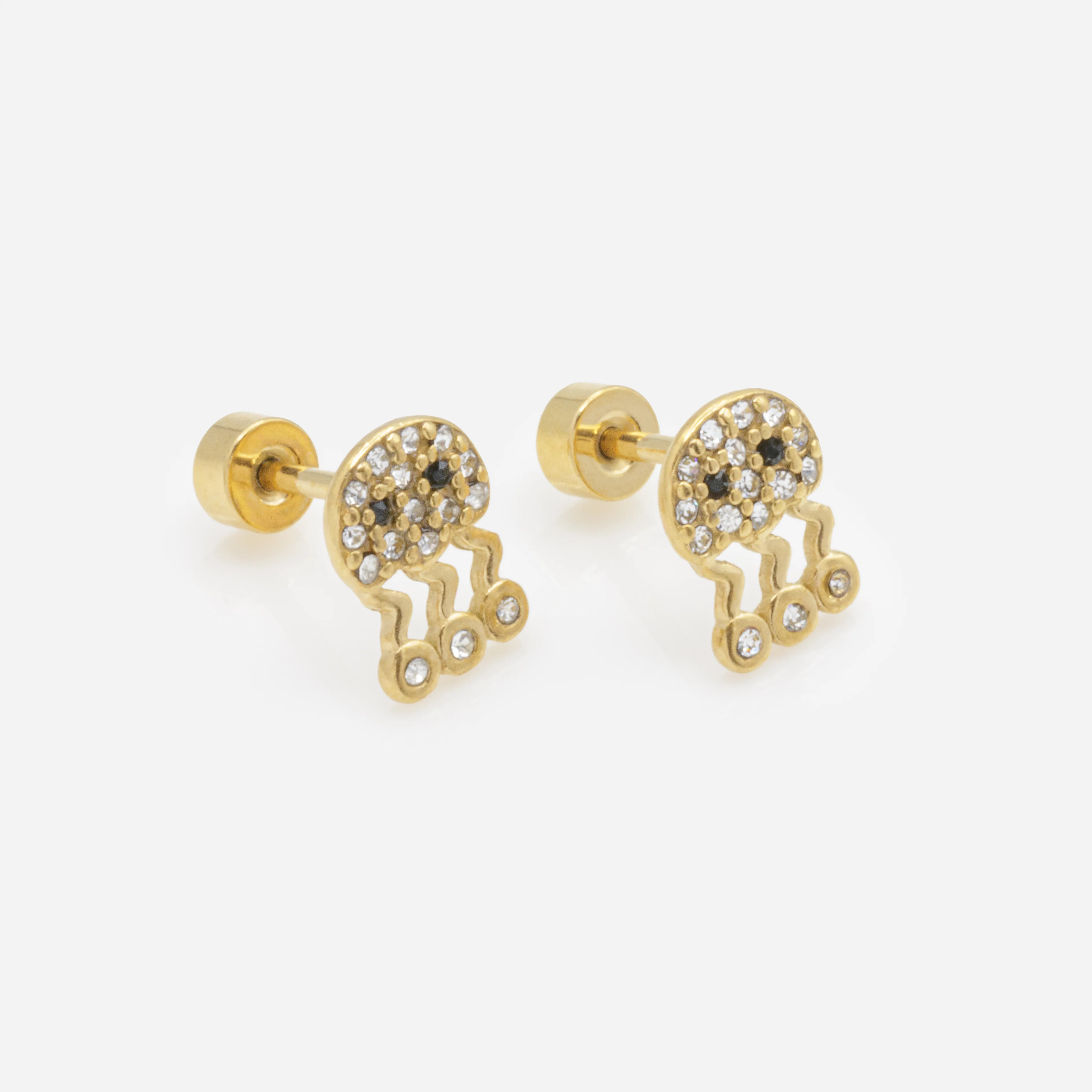 Mini boucles d'oreilles méduses dorées avec zircons cubiques en acier inoxydable - Image 2