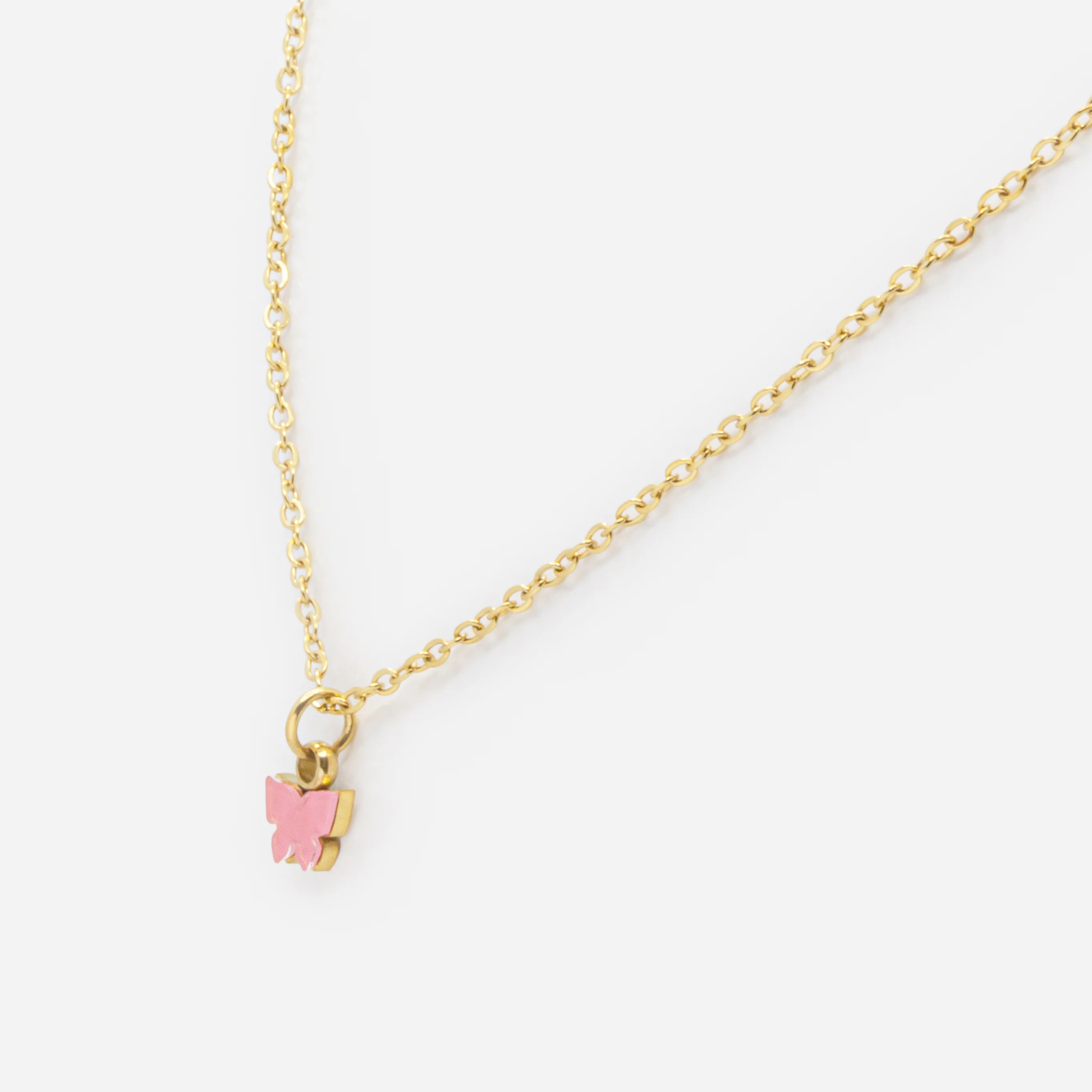 Mini collier doré breloque papillon rose en acier inoxydable - Image 2
