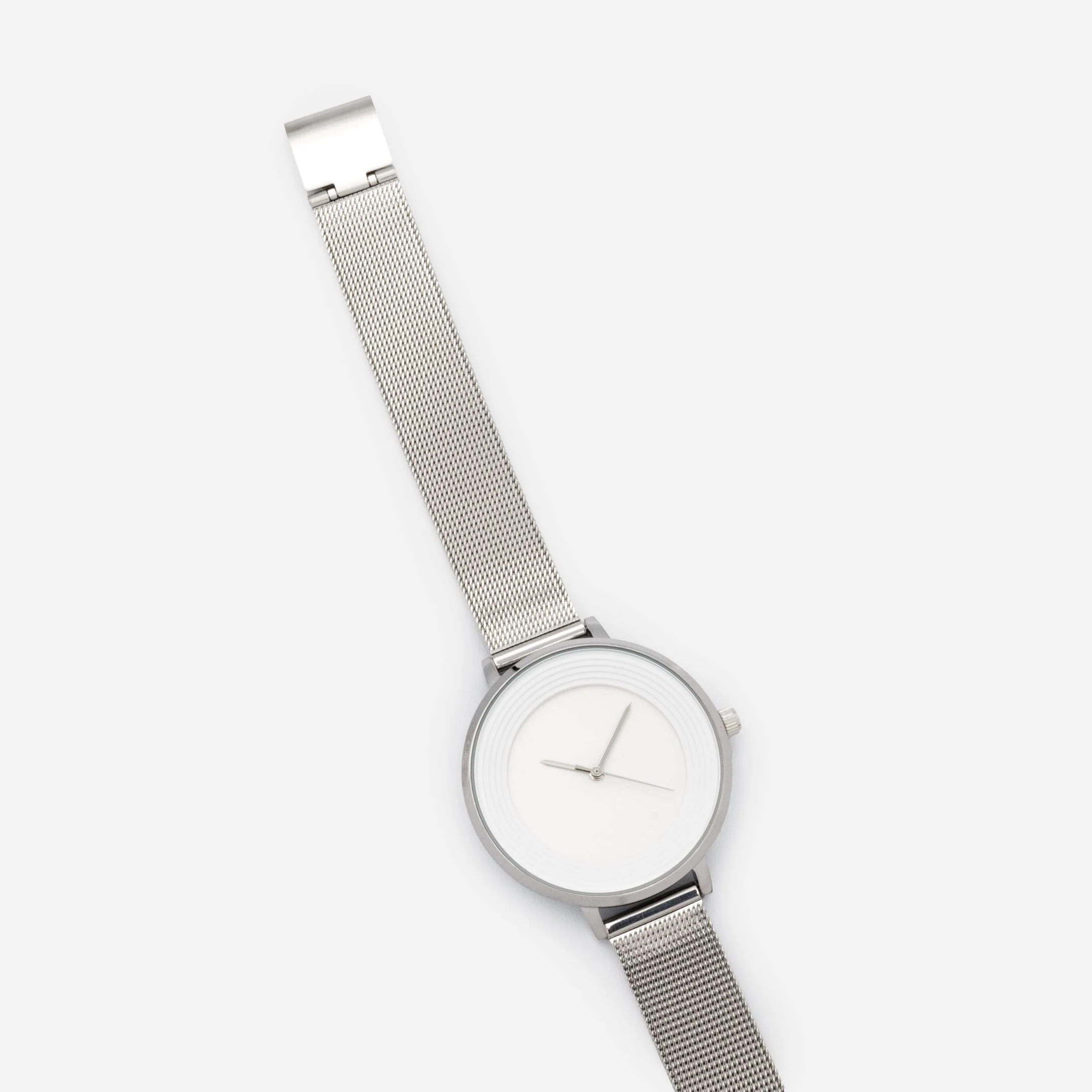 Montre argentée à boîtier rond et cadran blanc en acier inoxydable - Image 3