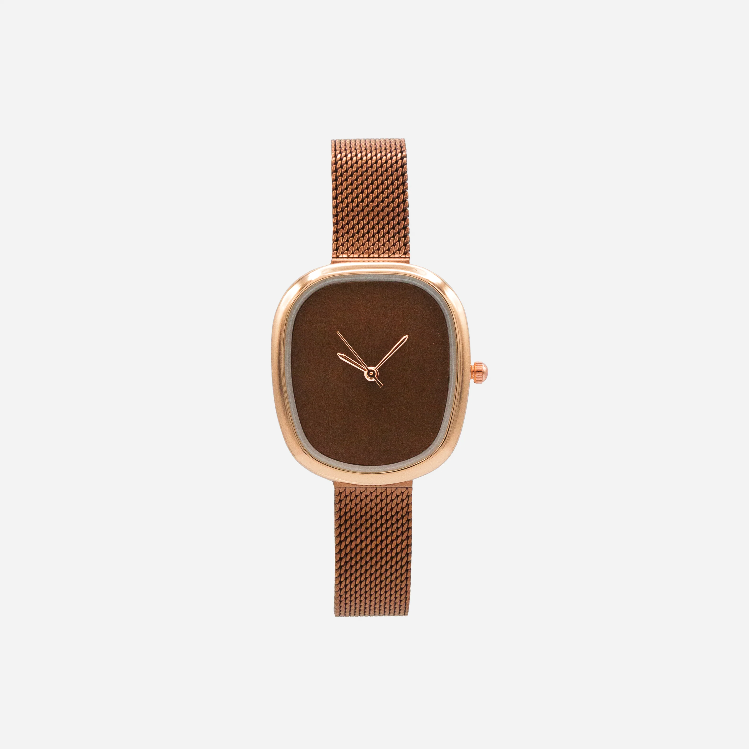 Montre brun foncé à boîtier rose doré en acier inoxydable