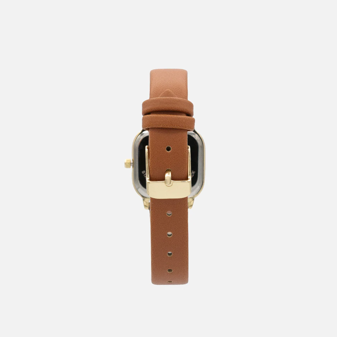 Montre caramel en similicuir à boîtier et cadran dorés - Image 2