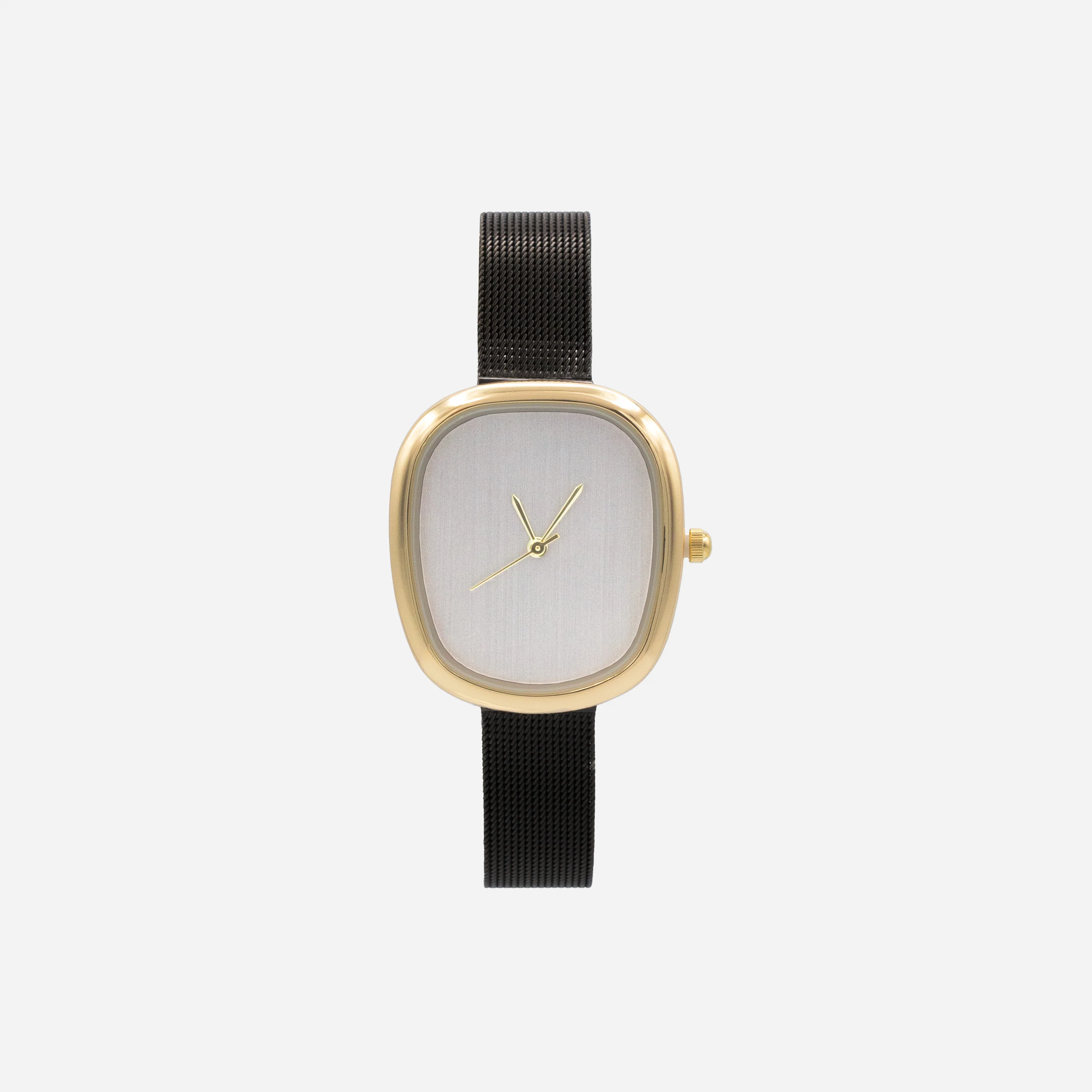 Montre noire à boîtier doré et cadran gris en acier inoxydable