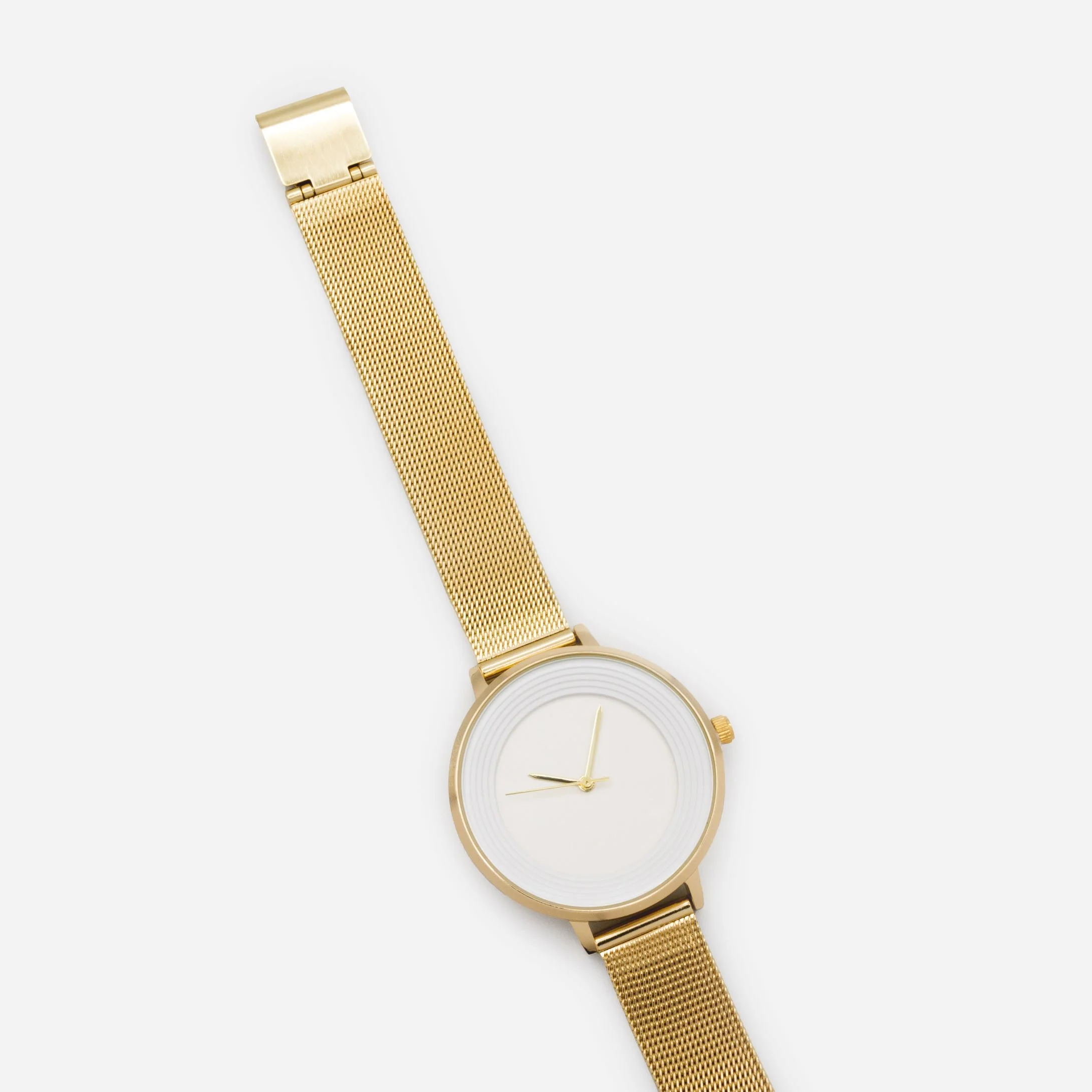 Montre dorée à boîtier rond et cadran blanc en acier inoxydable - Image 3
