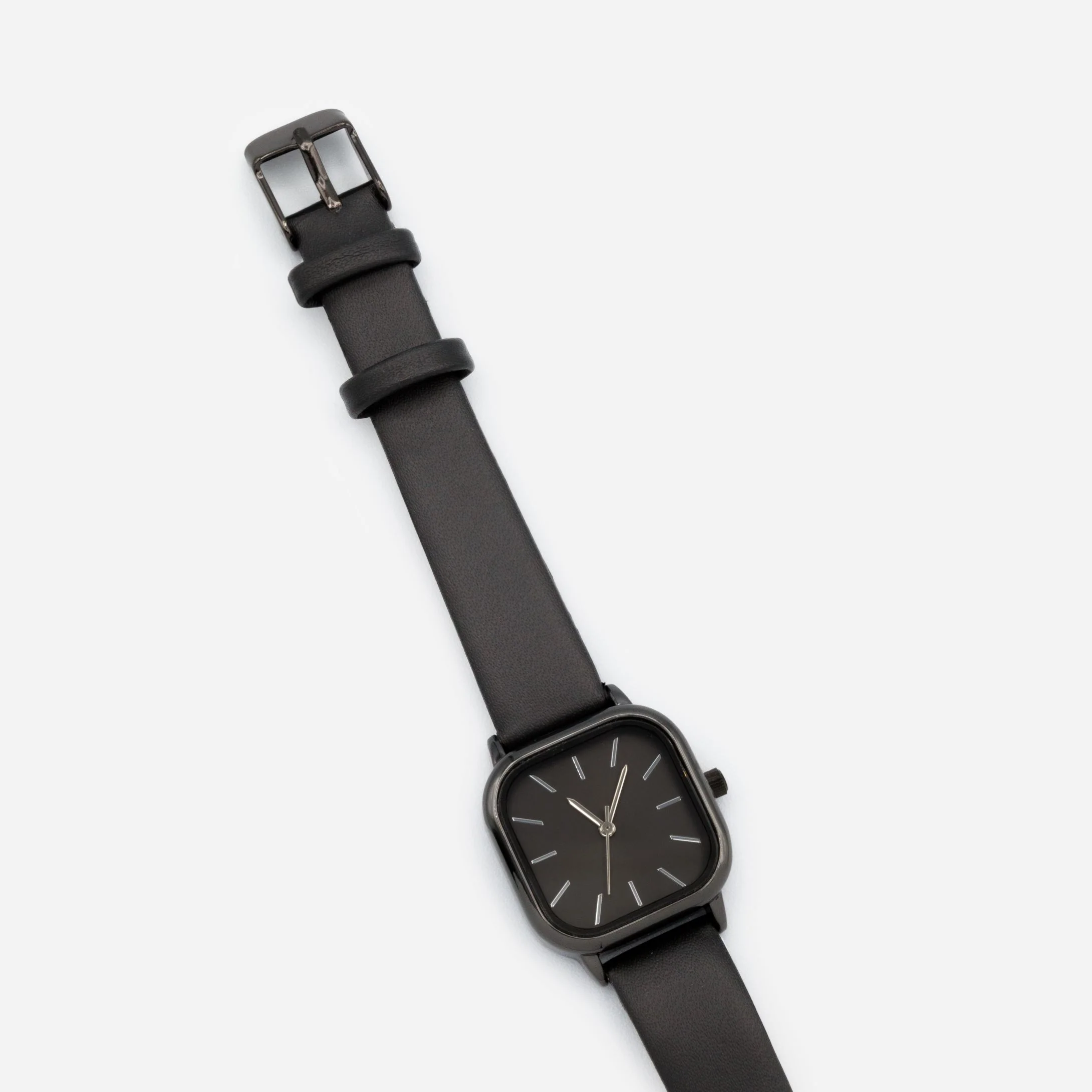 Montre noire en similicuir à boîtier carré - Image 3
