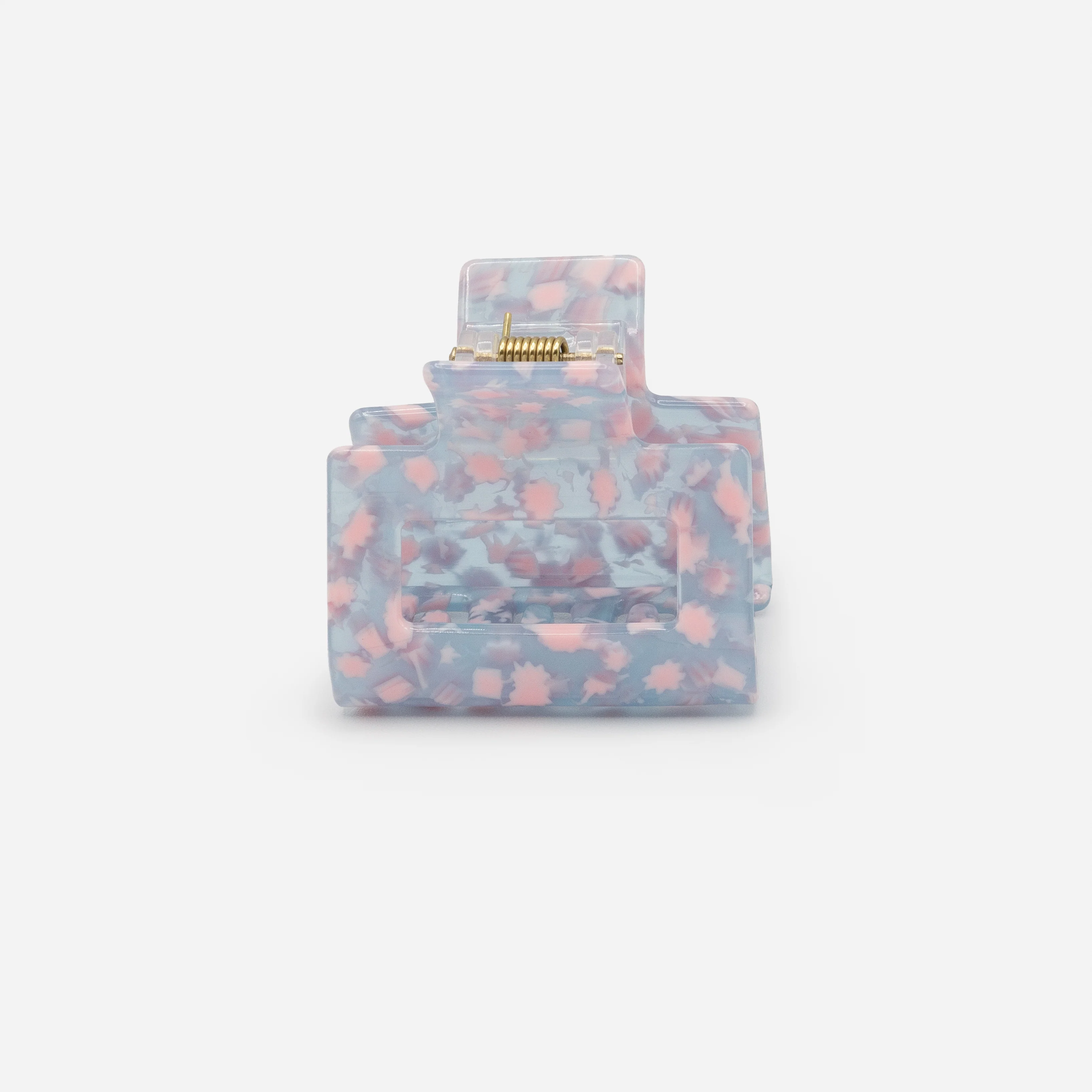 Moyenne pince rectangulaire bleue à motifs roses