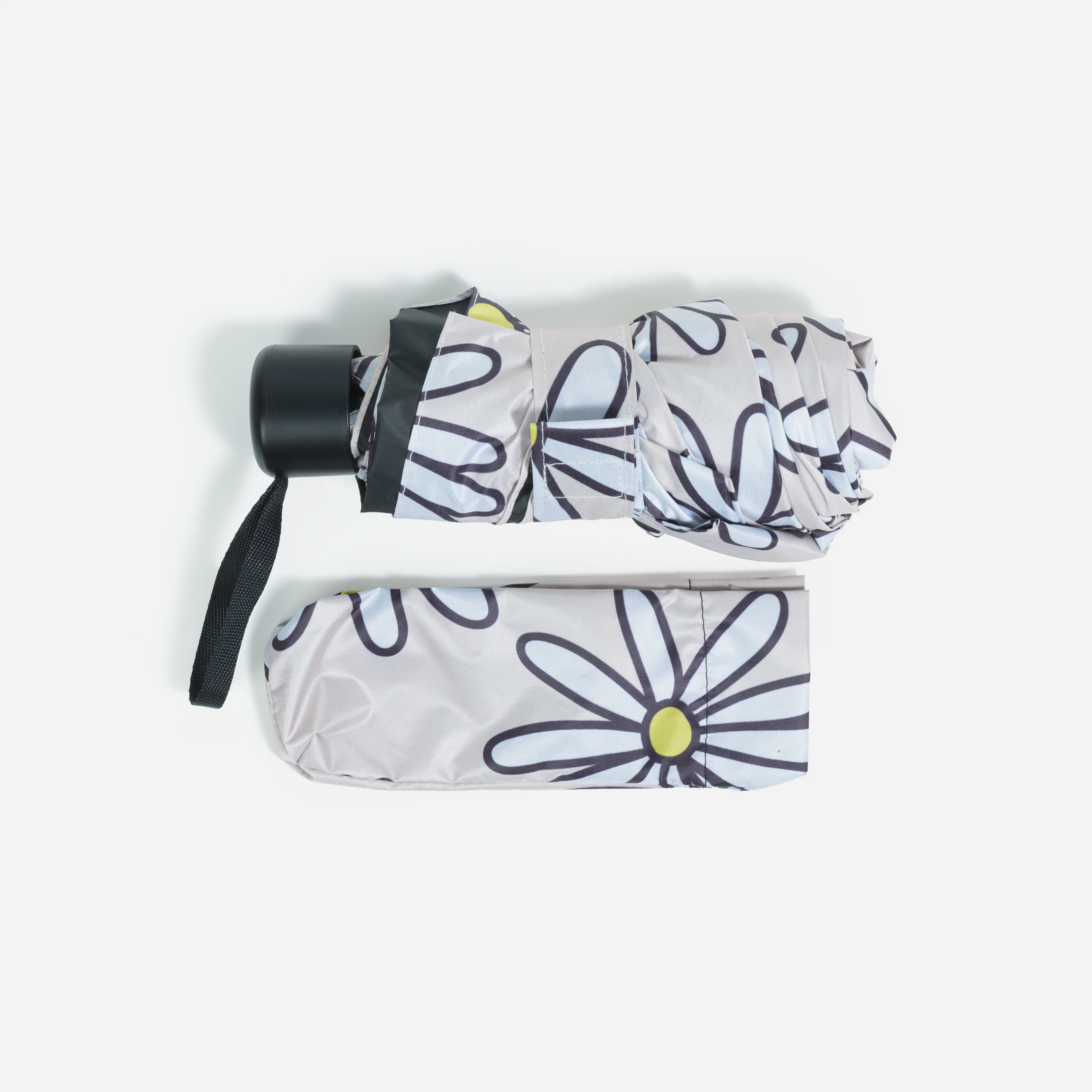 Parapluie beige avec marguerites et sac de rangement - Image 4