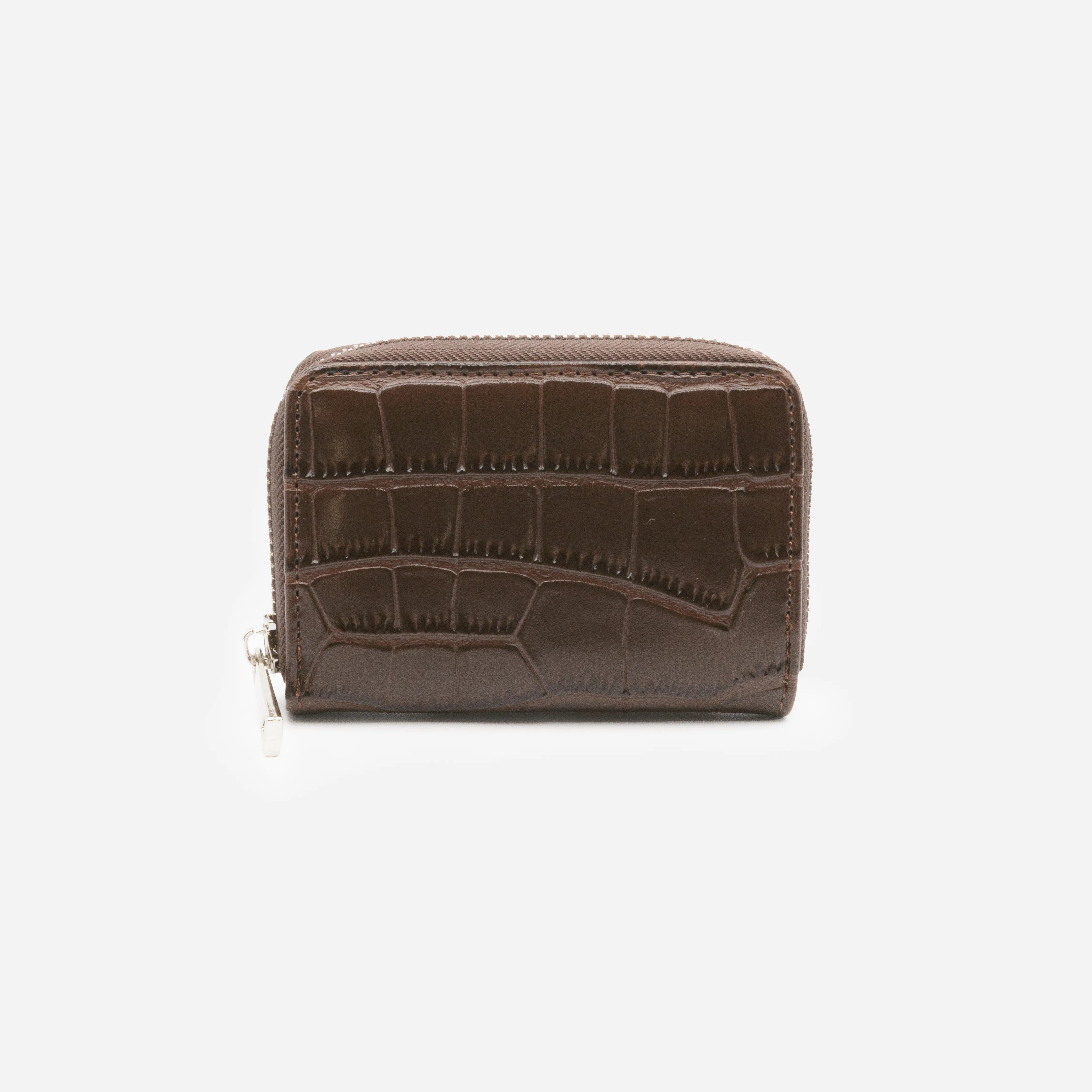 Petit portefeuille brun chocolat peau de crocodile