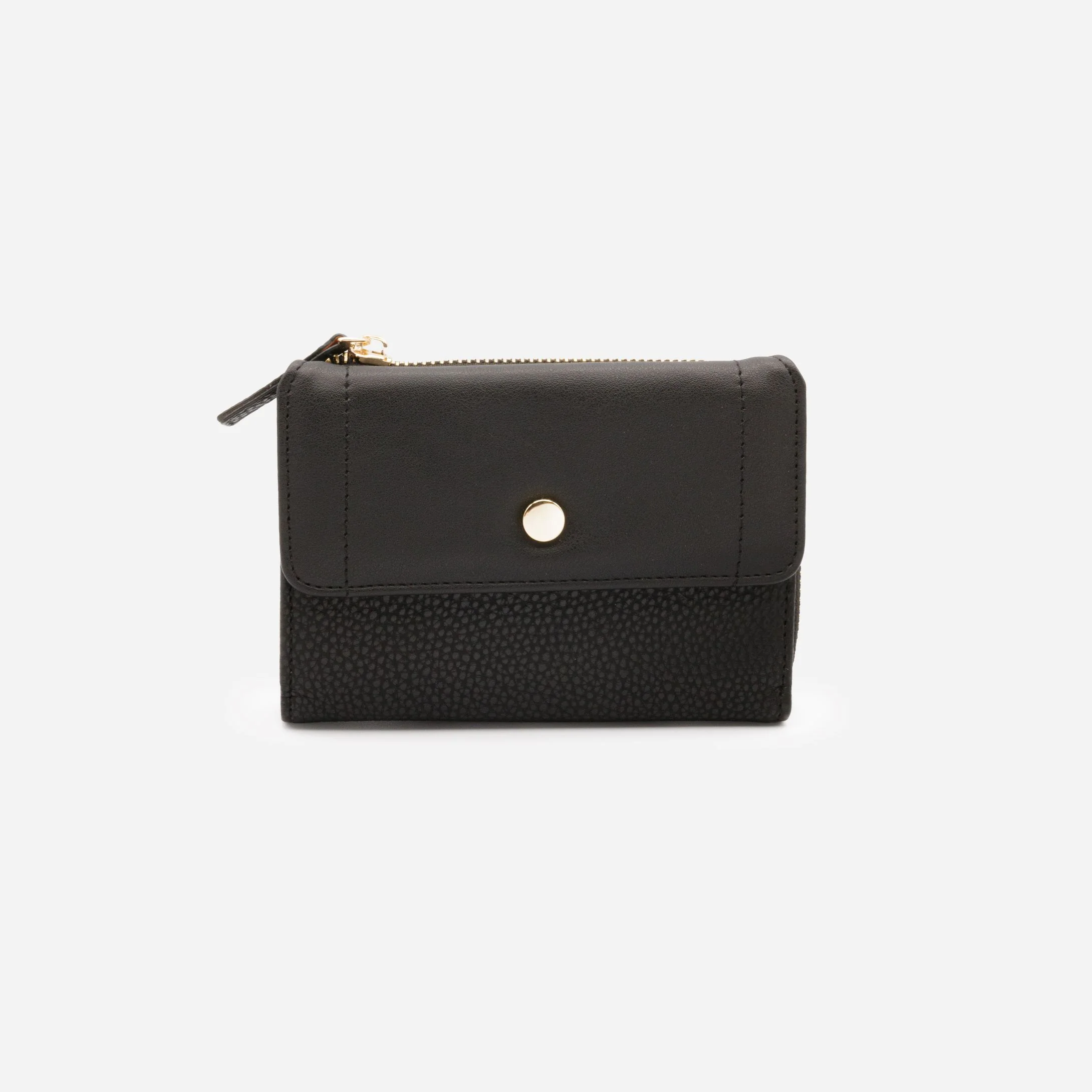 Petit portefeuille noir à bouton doré