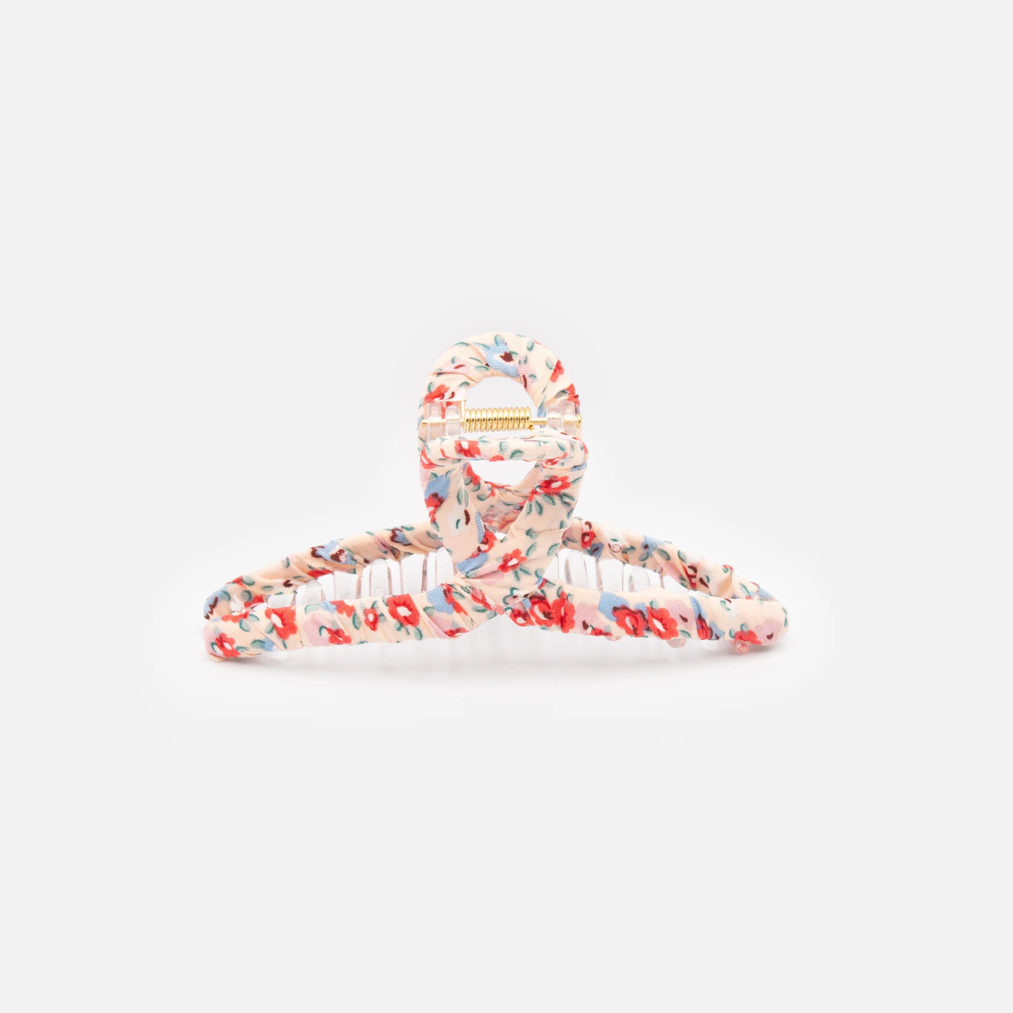 Pince à cheveux en tissu rose pâle fleuri