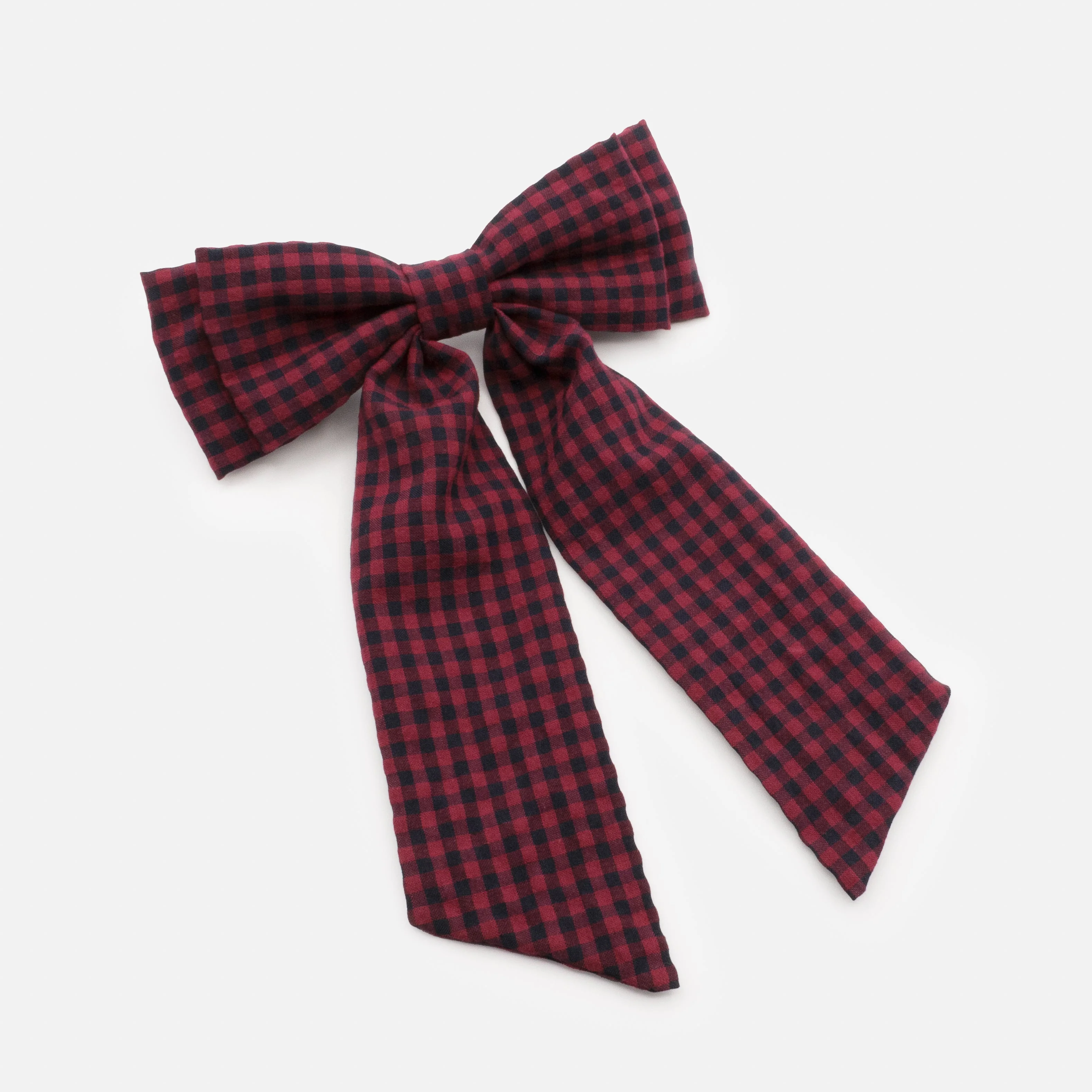 Pince longue boucle à imprimé Vichy bourgogne & marine
