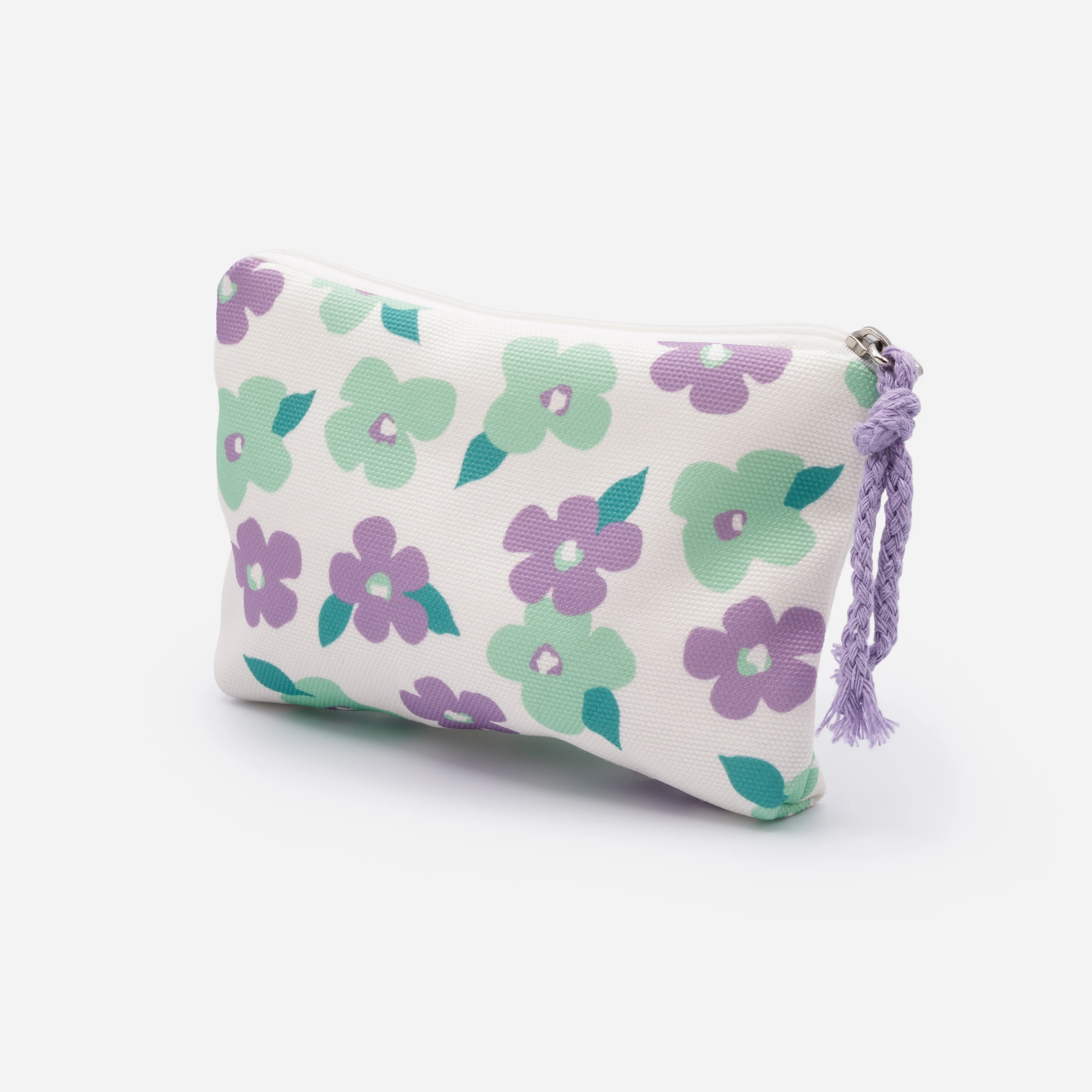 Petite pochette à cosmétiques fleurs lilas et vert pâle - Image 2