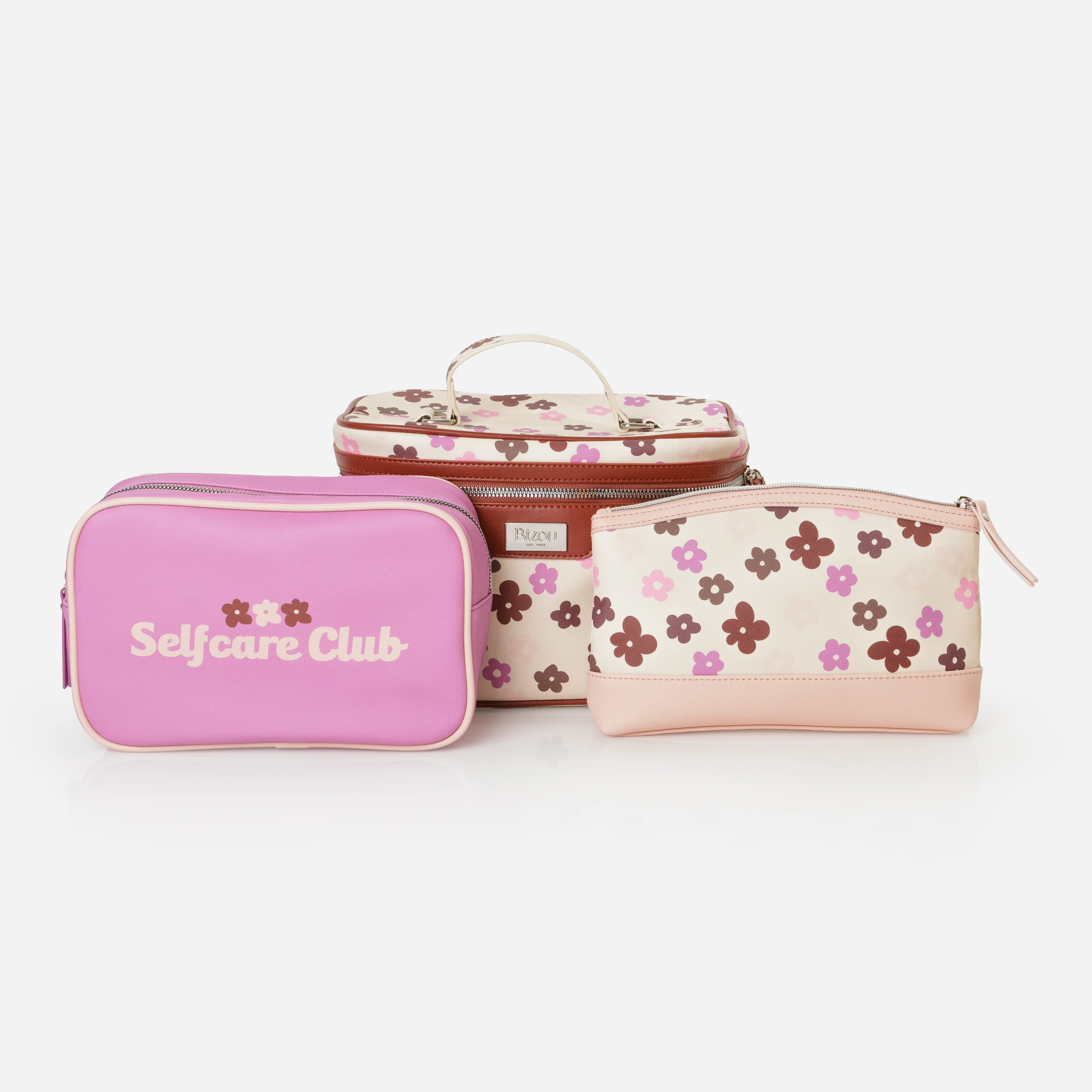 Pochette à cosmétiques 3 en 1  beige avec fleurs colorées - Image 3
