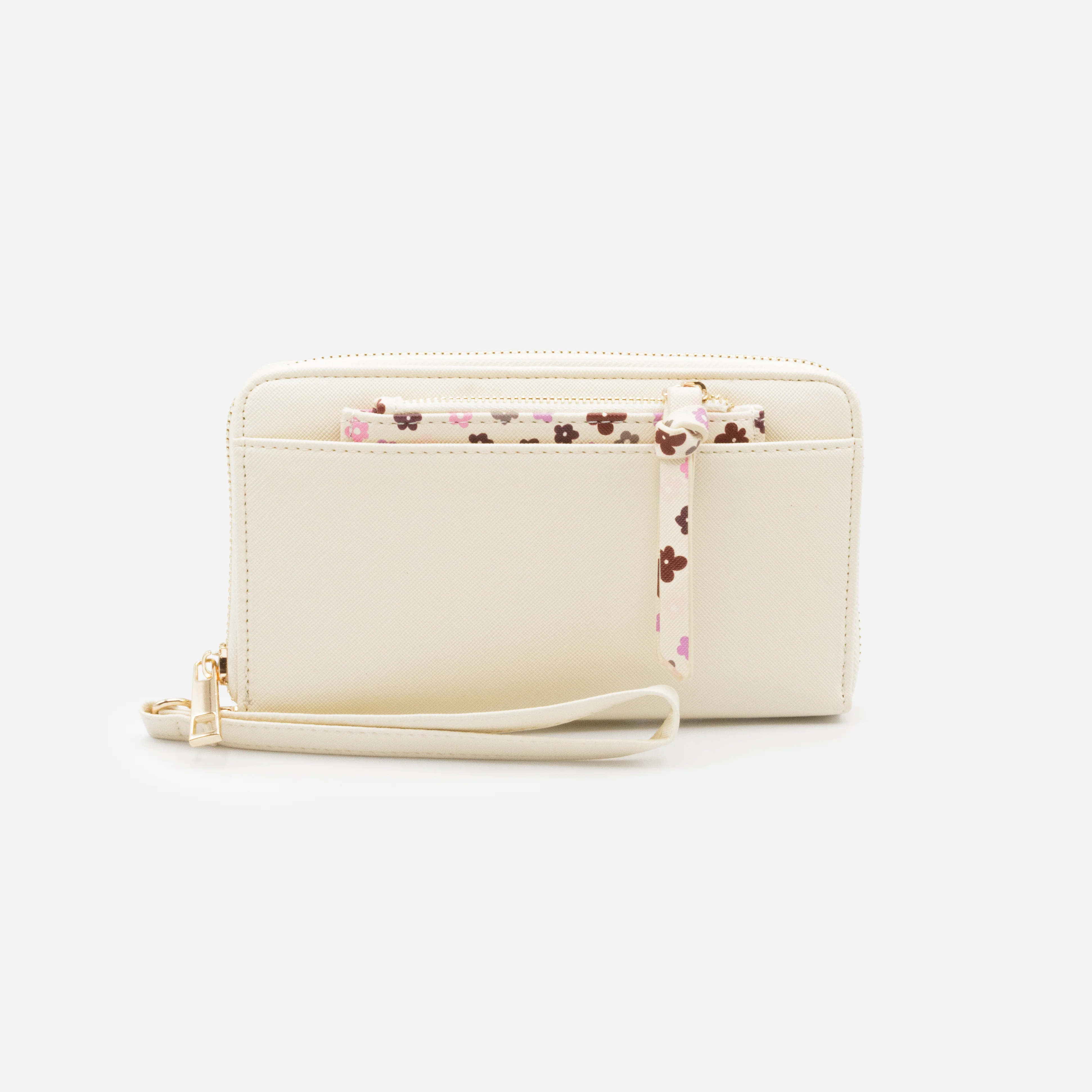 Portefeuille ivoire avec pochette amovible fleurie