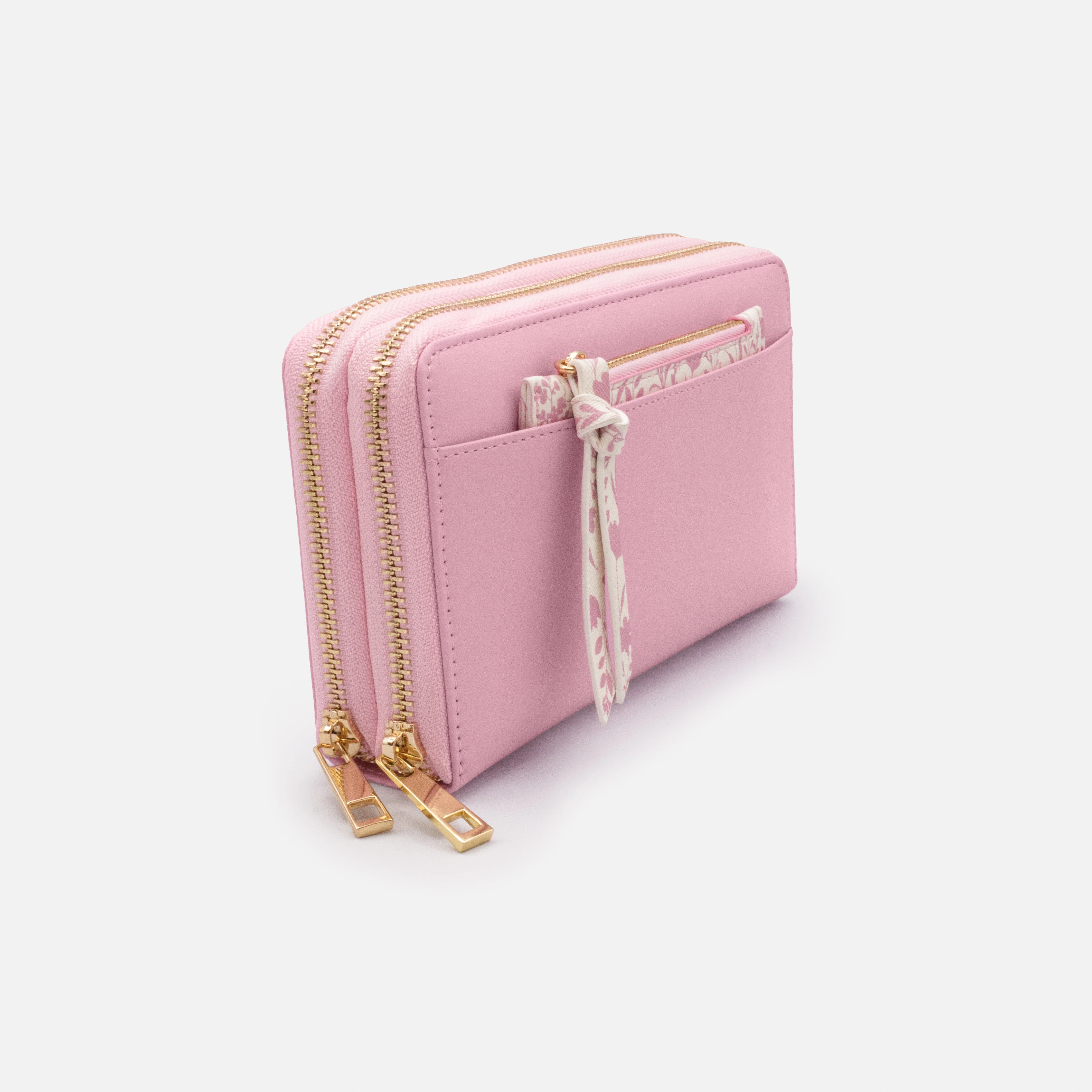 Portefeuille double rose en PU avec pochette fleurie amovible - Image 2