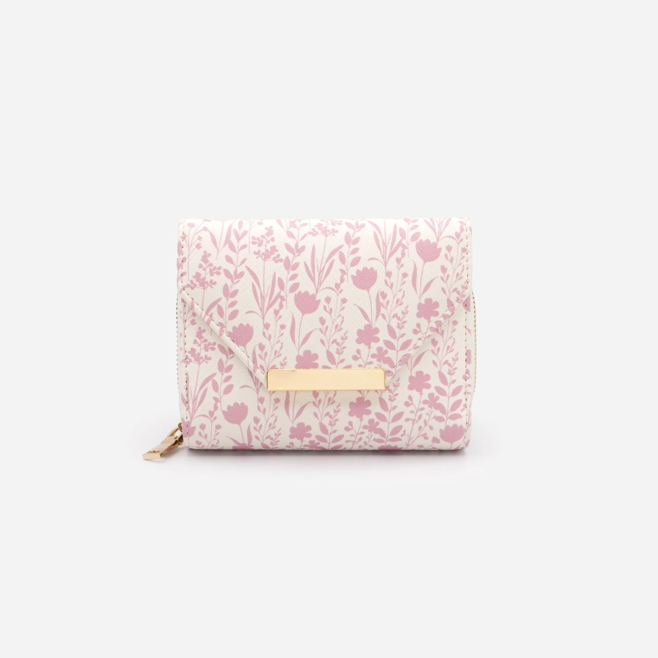 Portefeuille ivoire en PU Saffiano à imprimé floral rose