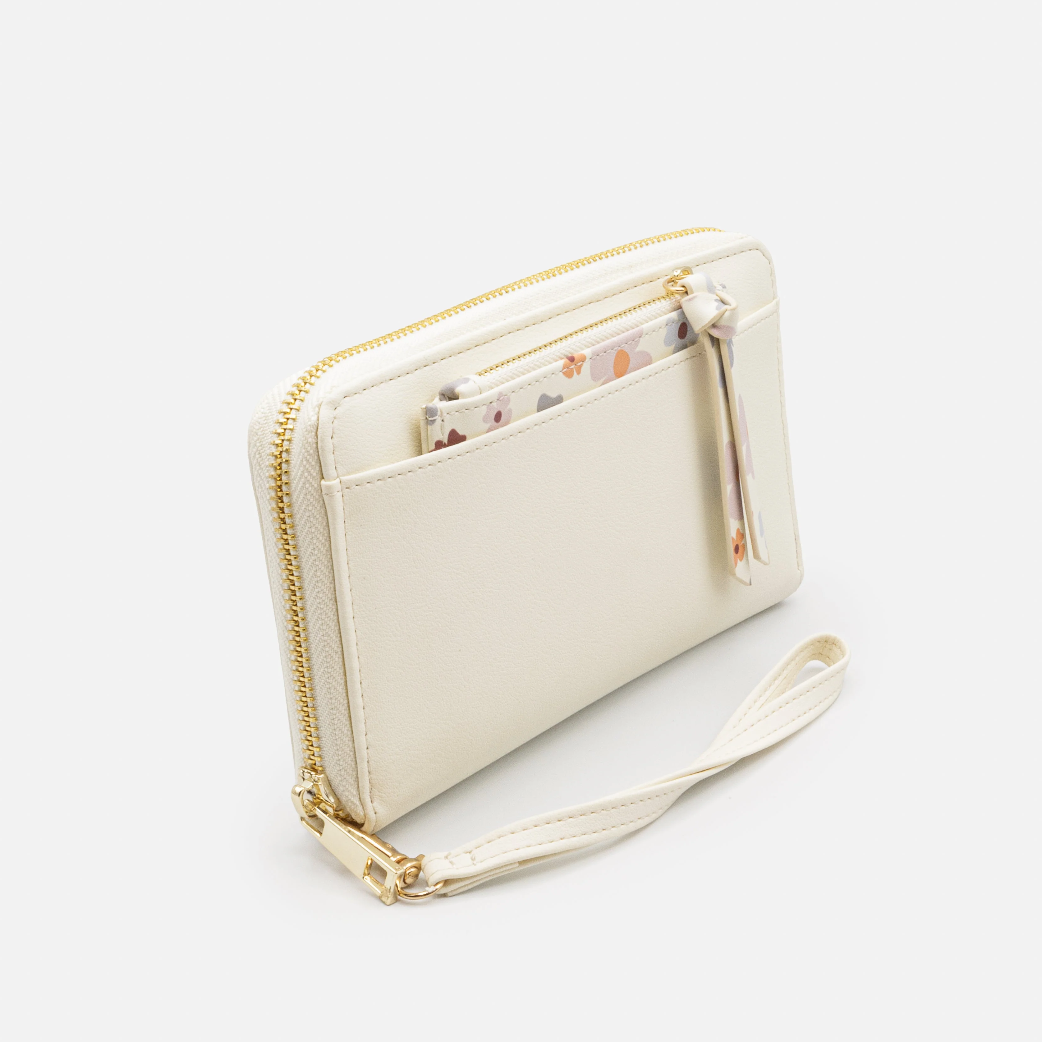 Portefeuille ivoire avec pochette amovible fleurie en PU - Image 2