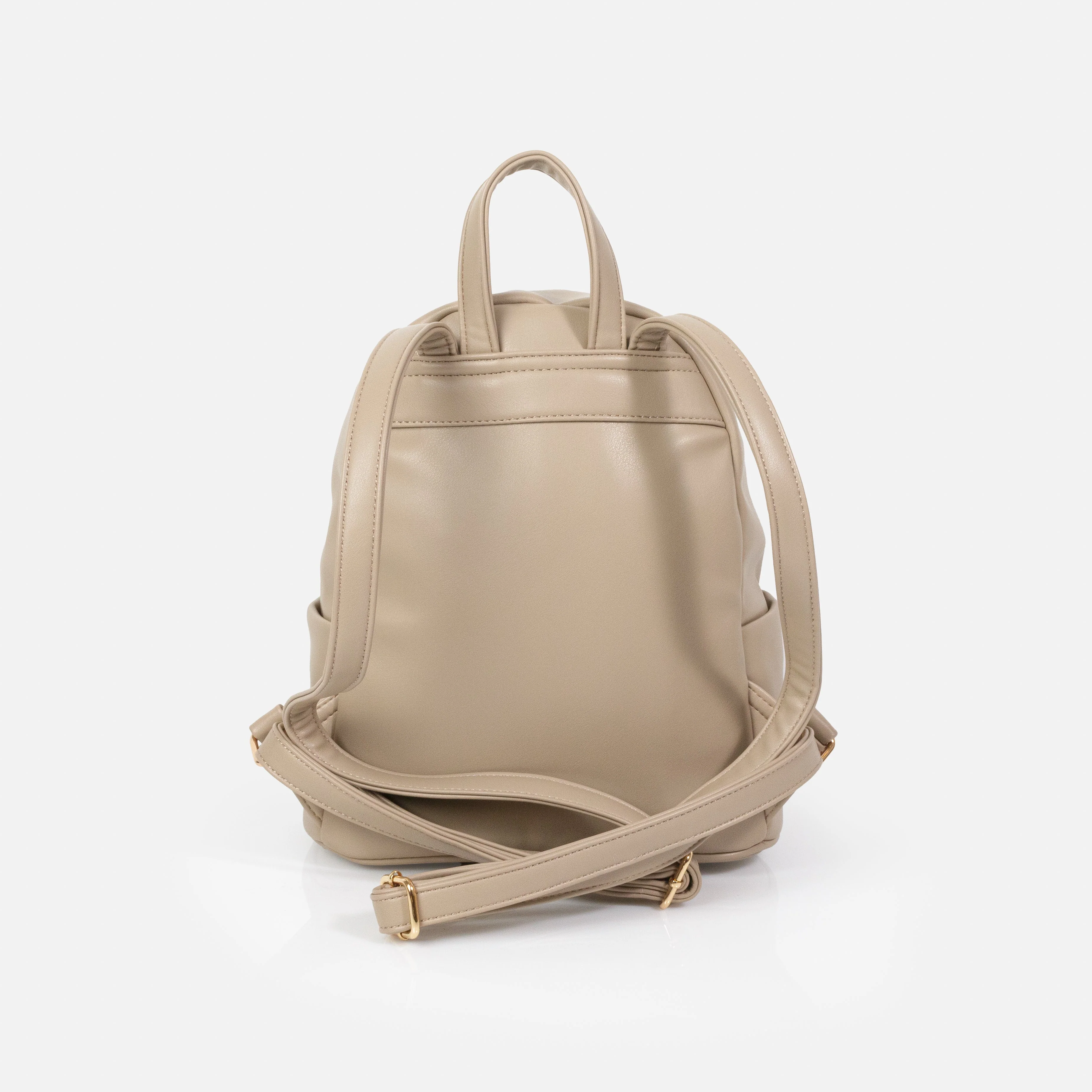 Sac à dos beige en PU lisse avec pochette avant matelassée - Image 2