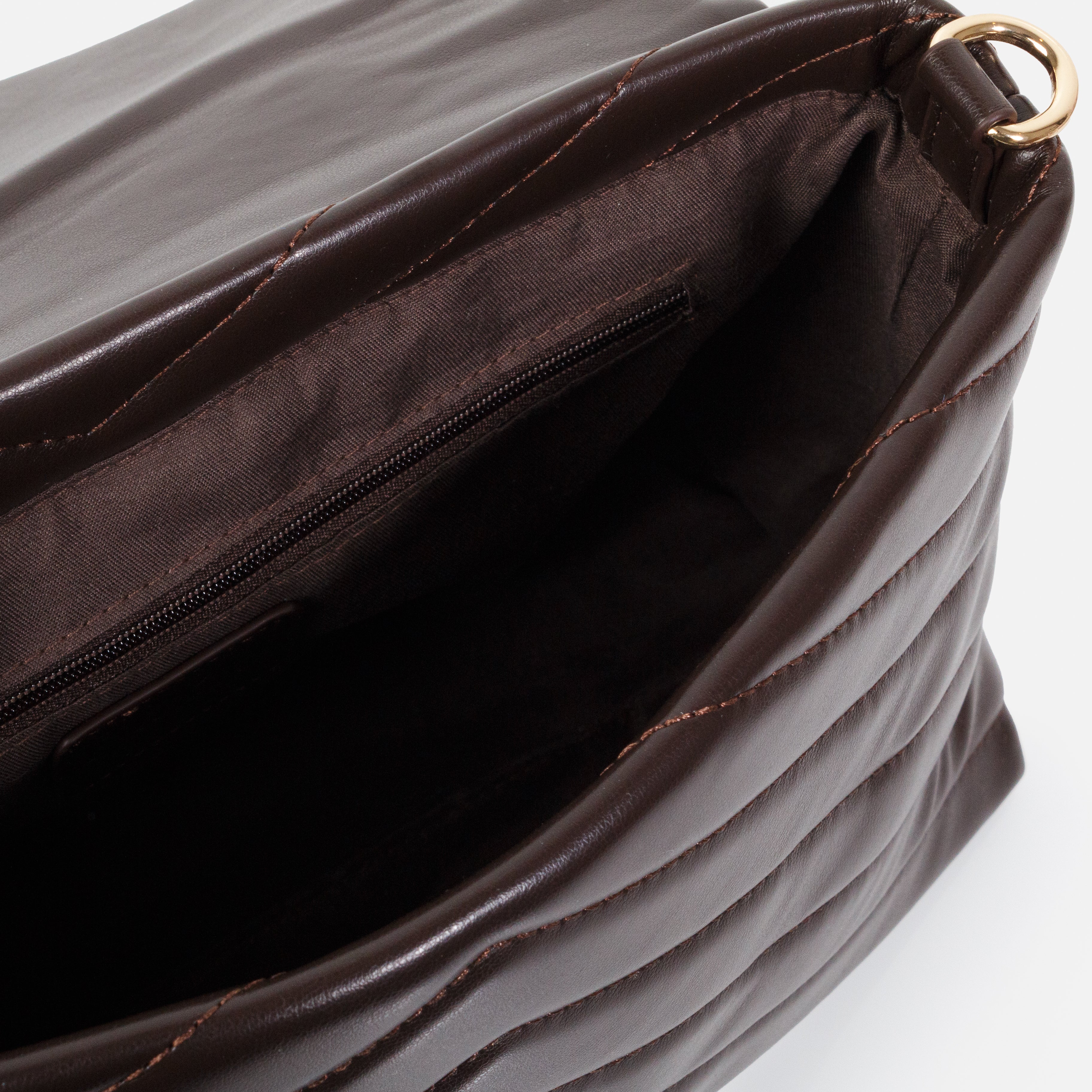 Sac à main bandoulière brun foncé en PU matelassé - Image 3