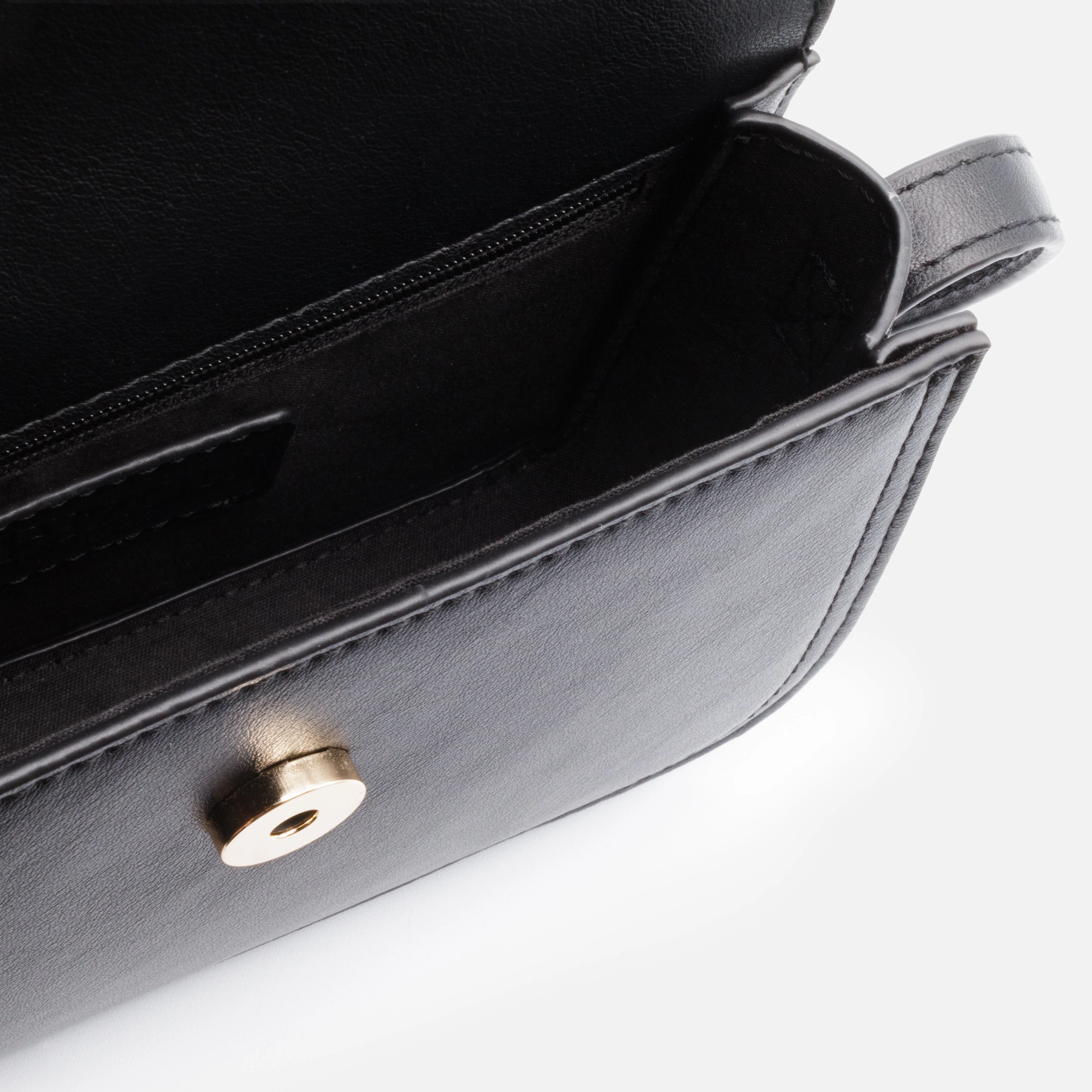 Sac à main bandoulière noir en PU lisse avec rabat asymétrique - Image 3