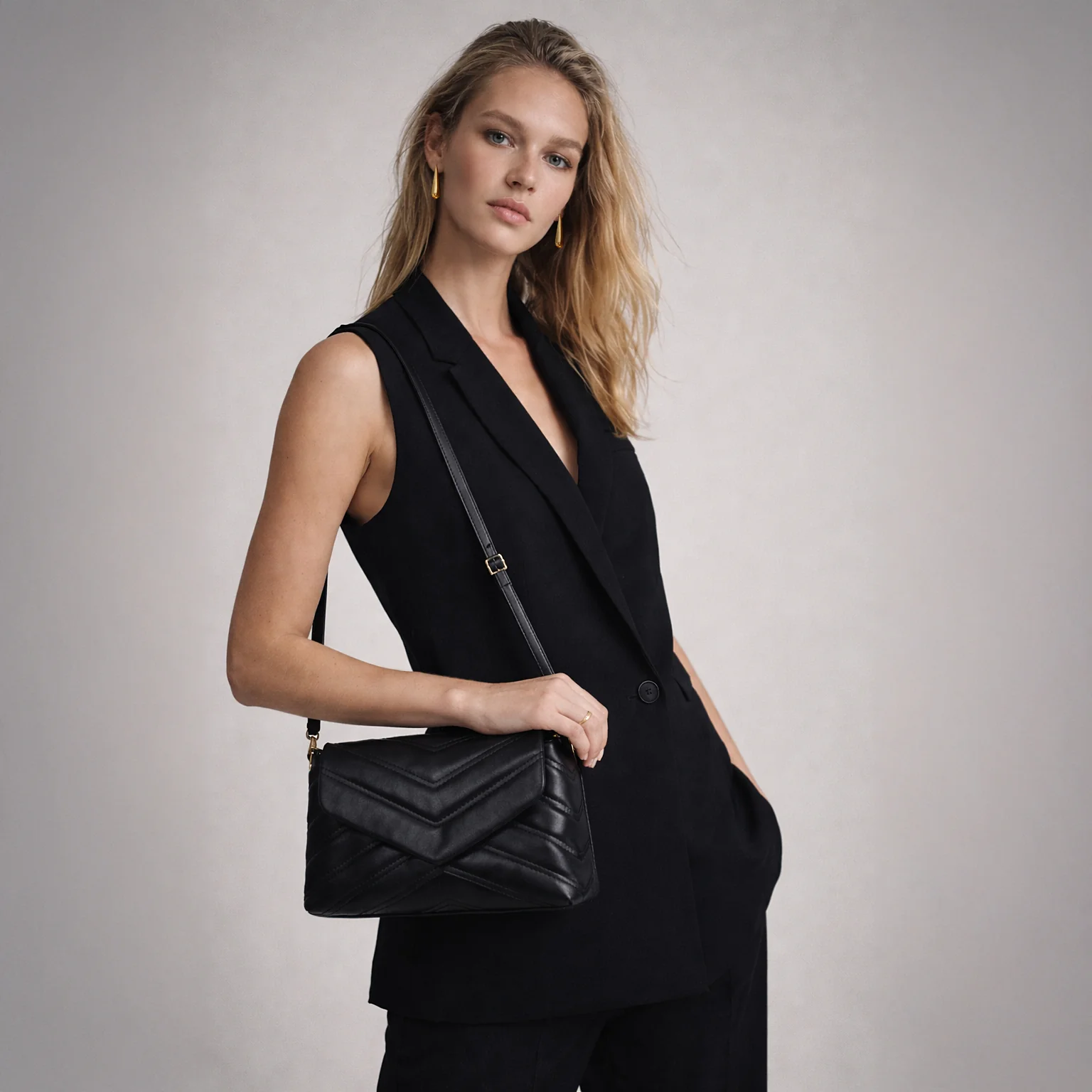 Sac à main bandoulière noir en PU matelassé - Image 4