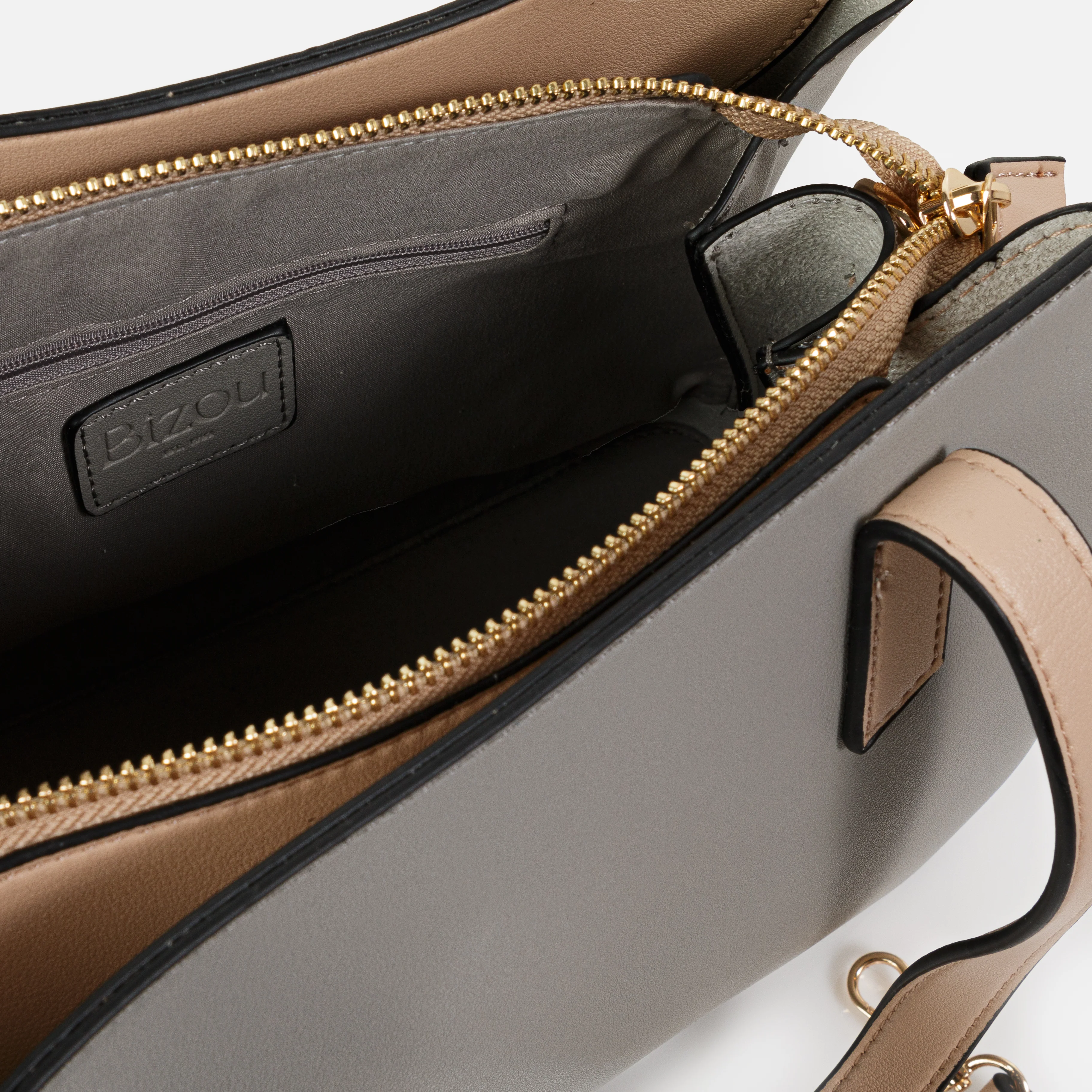 Sac à main gris et beige avec ganse amovible - Image 3