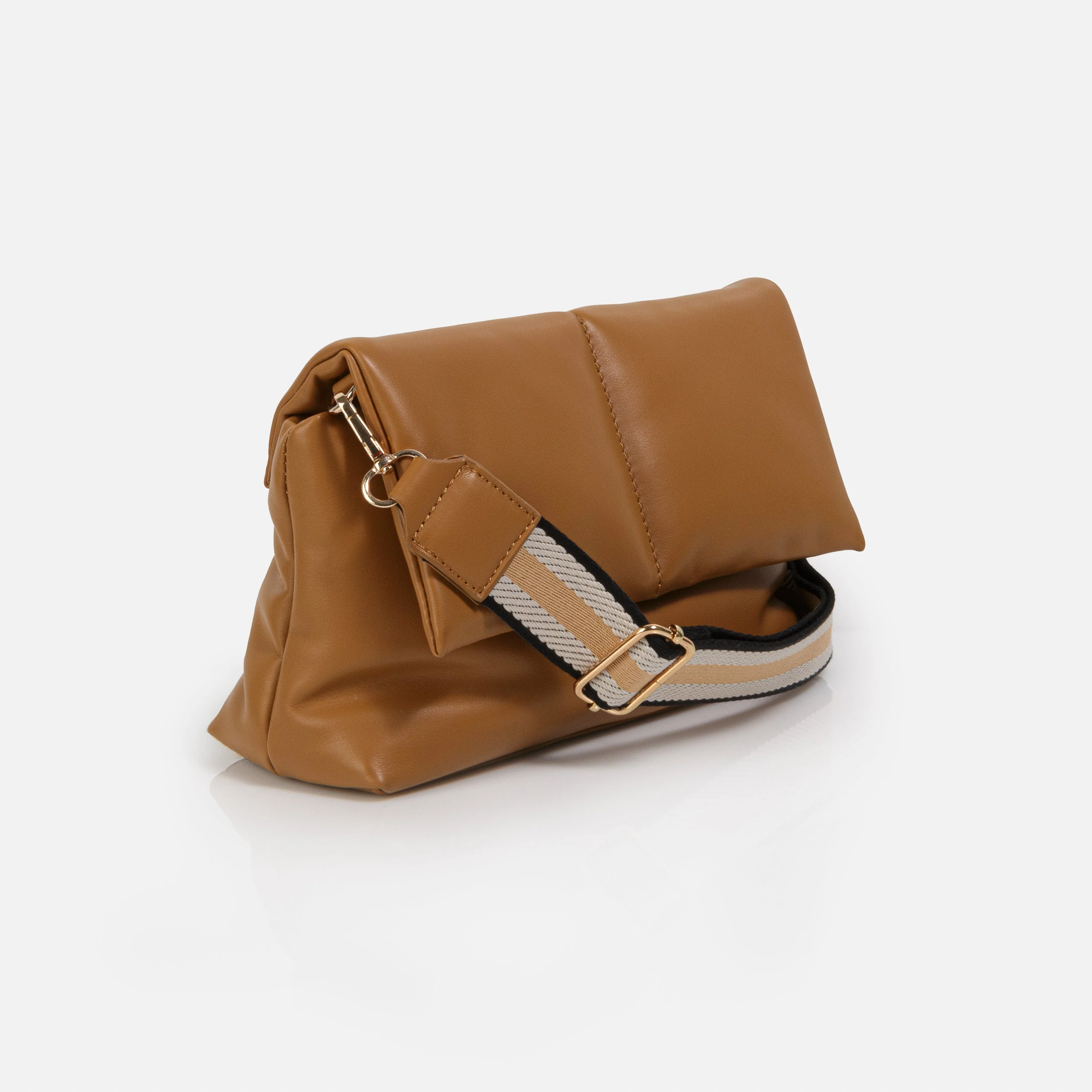 Sac à main bandoulière caramel en PU et sangle rayée en nylon - Image 2