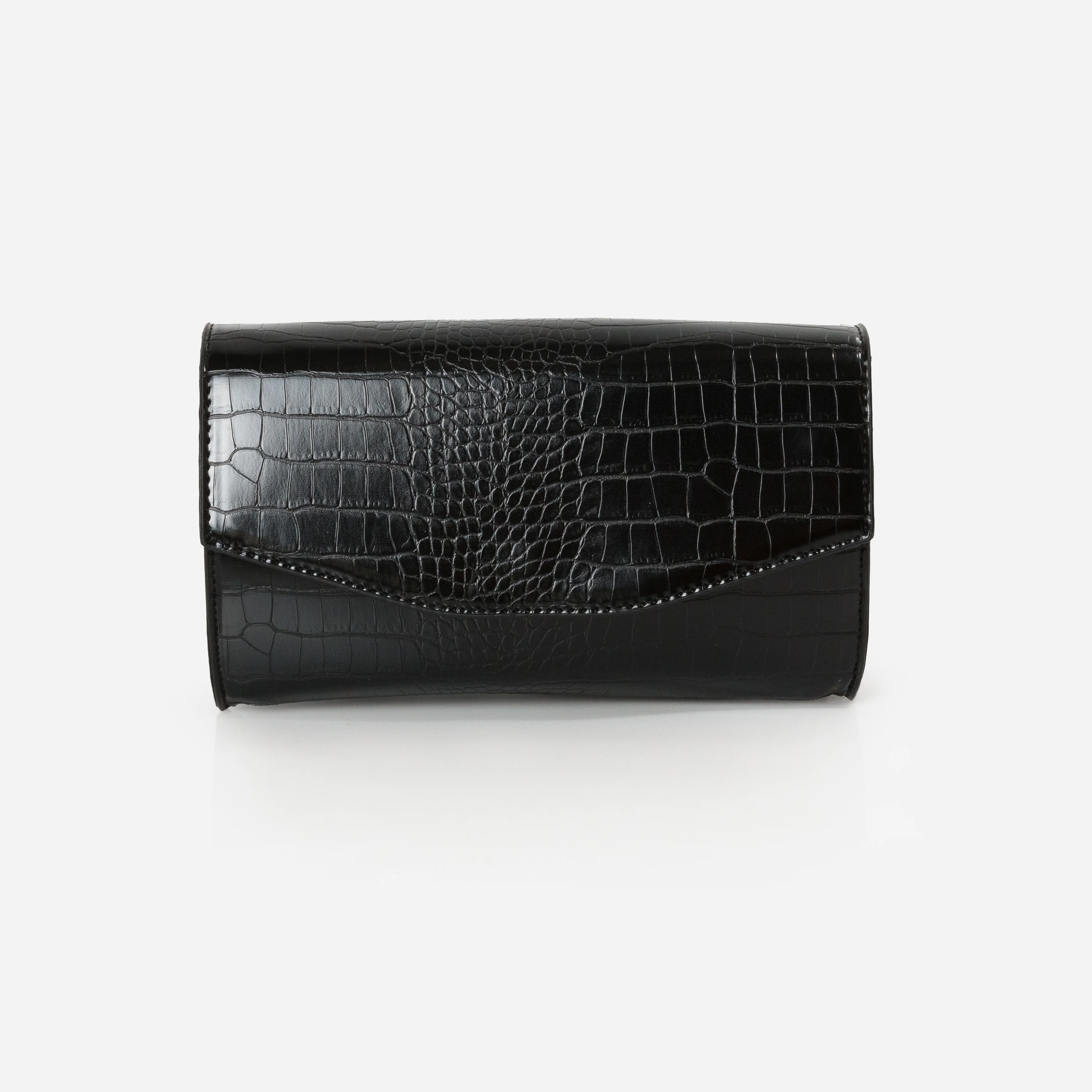Sac à main pochette peau de crocodile noir