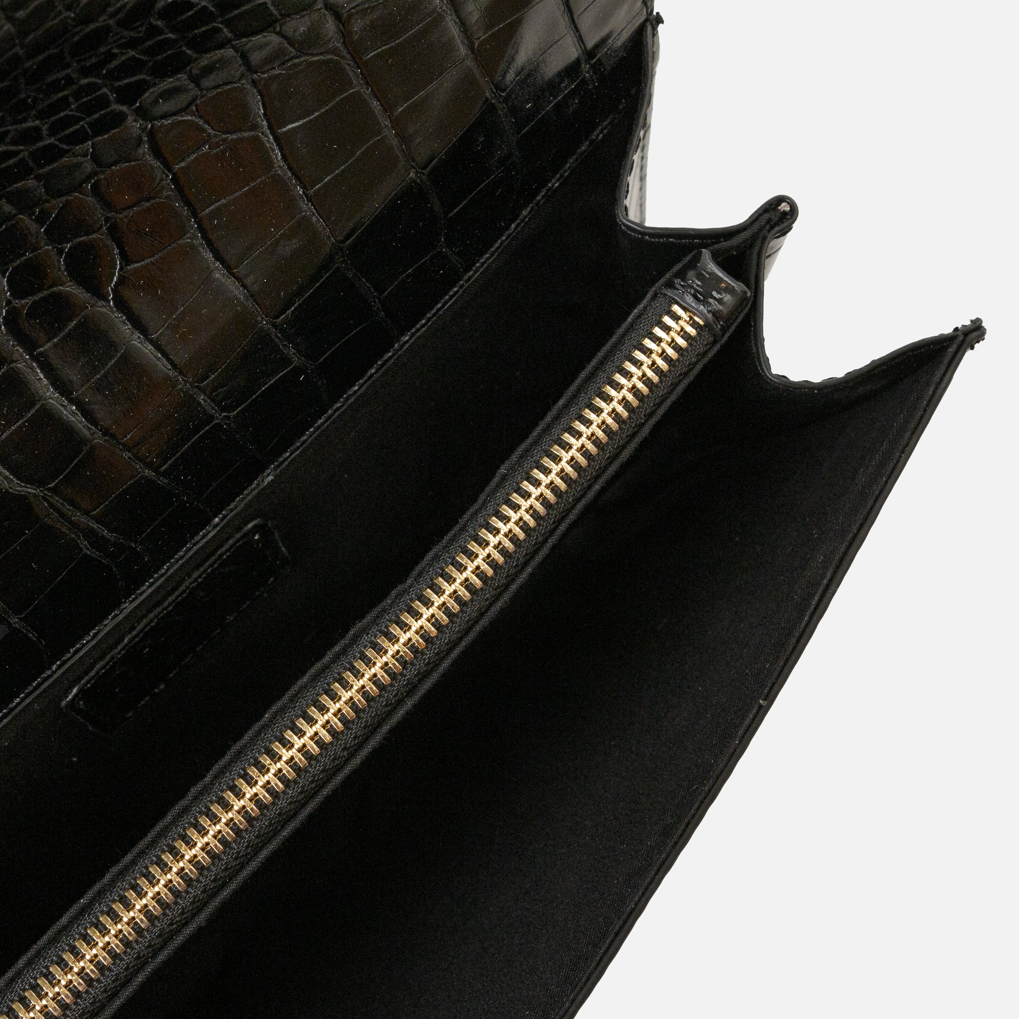 Sac à main pochette peau de crocodile noir - Image 4
