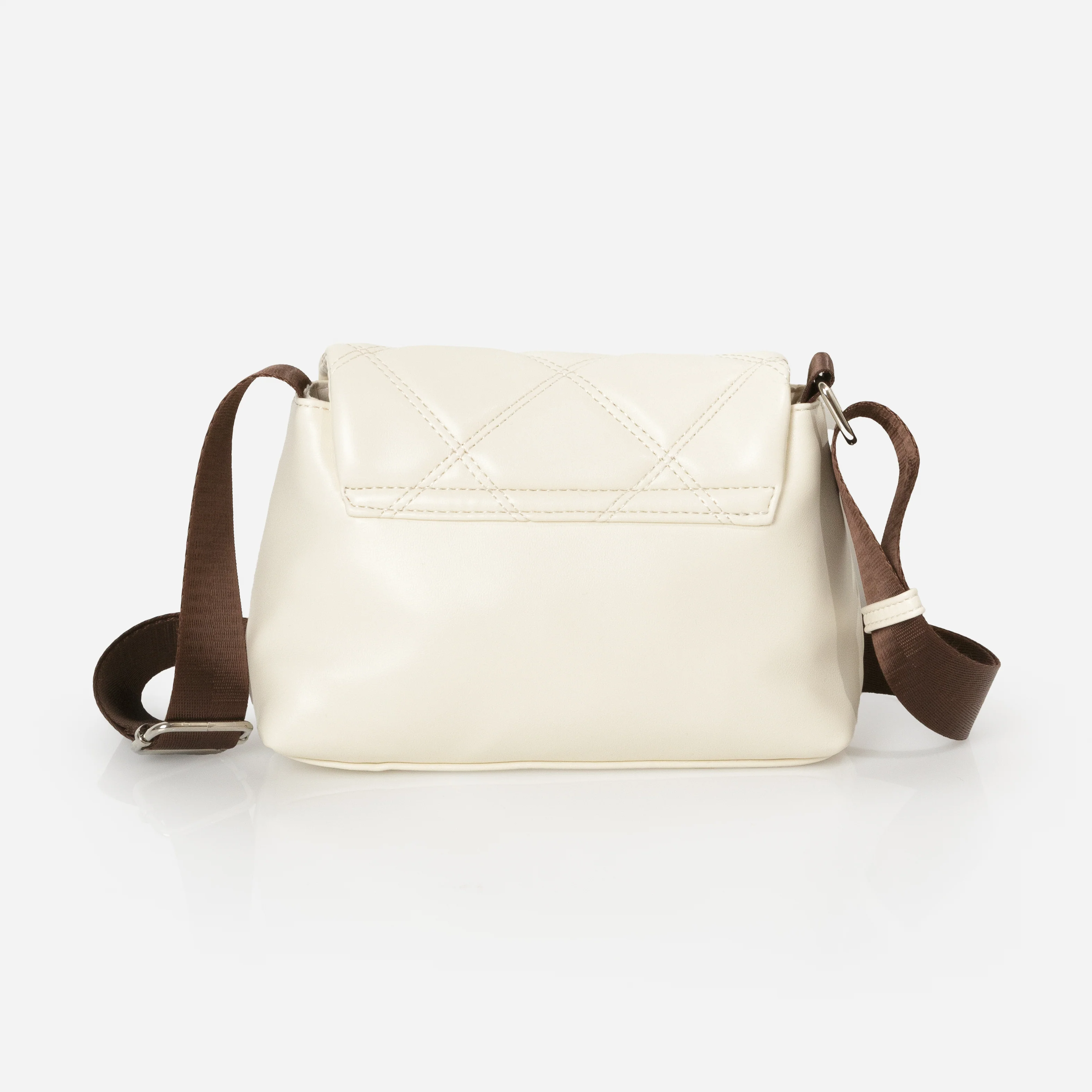 Sac à main épaule ivoire à rabat matelassé et ganse brun chocolat - Image 3