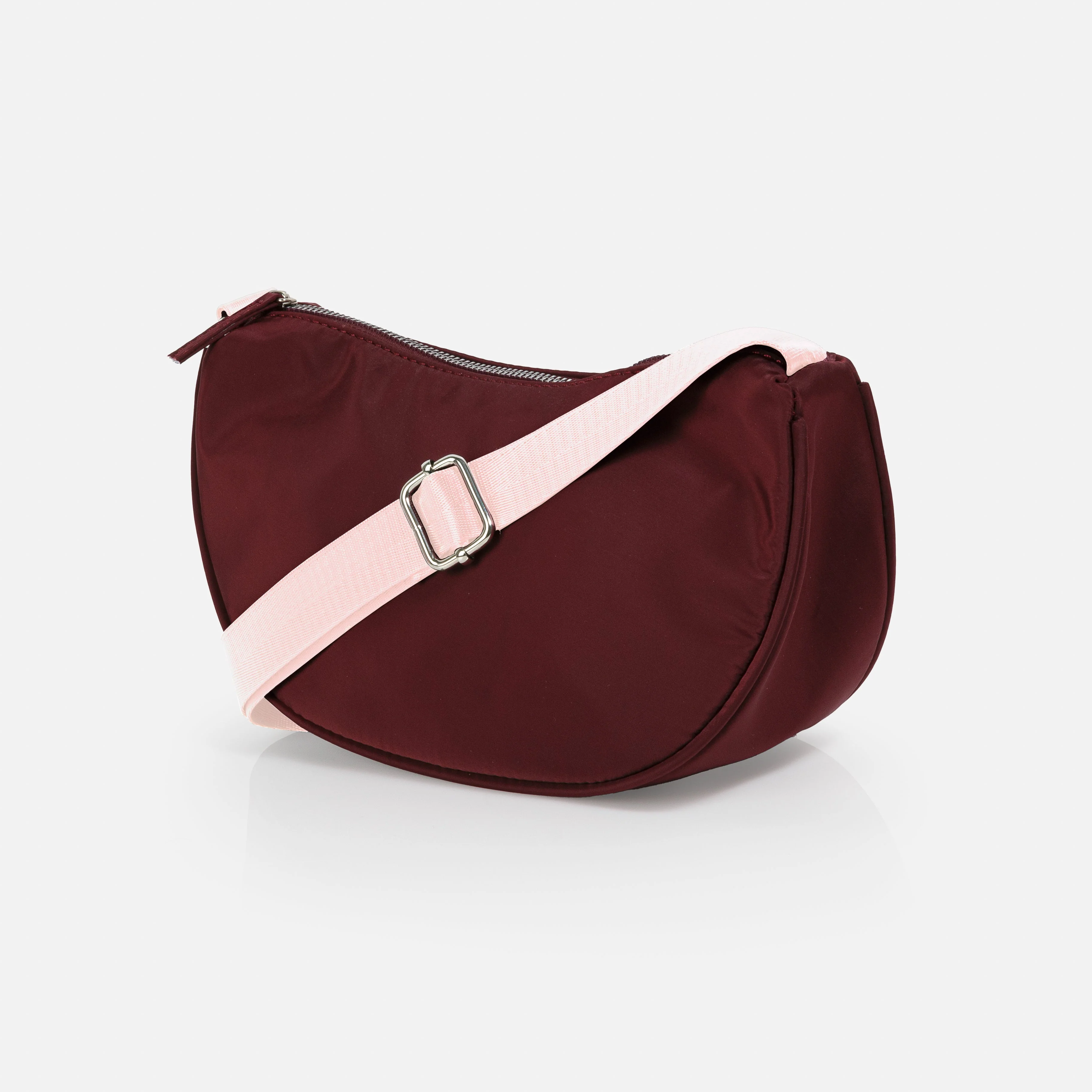 Sac à main bandoulière pourpre en nylon avec sangle rose pâle - Image 3