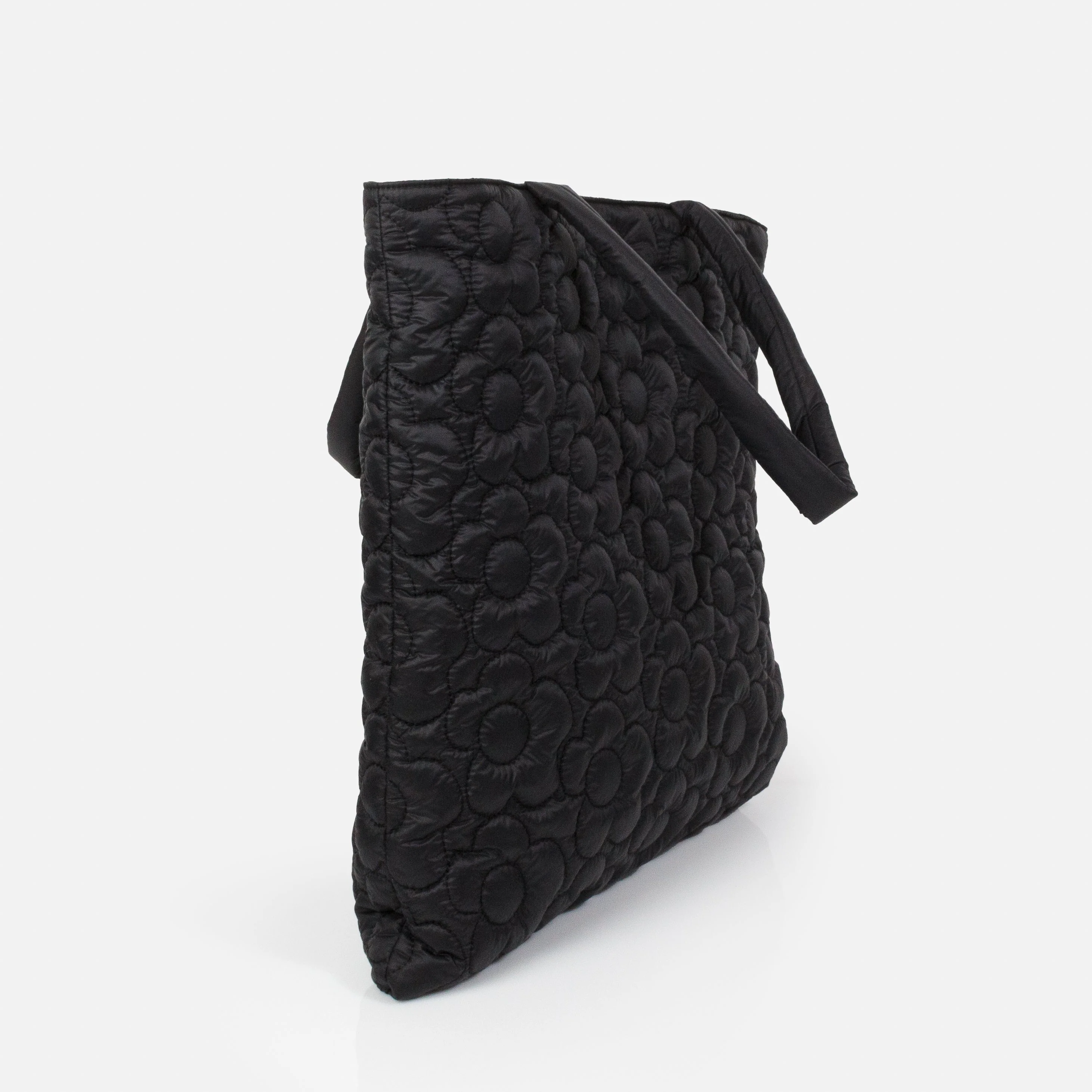 Sac fourre-tout noir en nylon matelassé avec fleurs brodées - Image 2