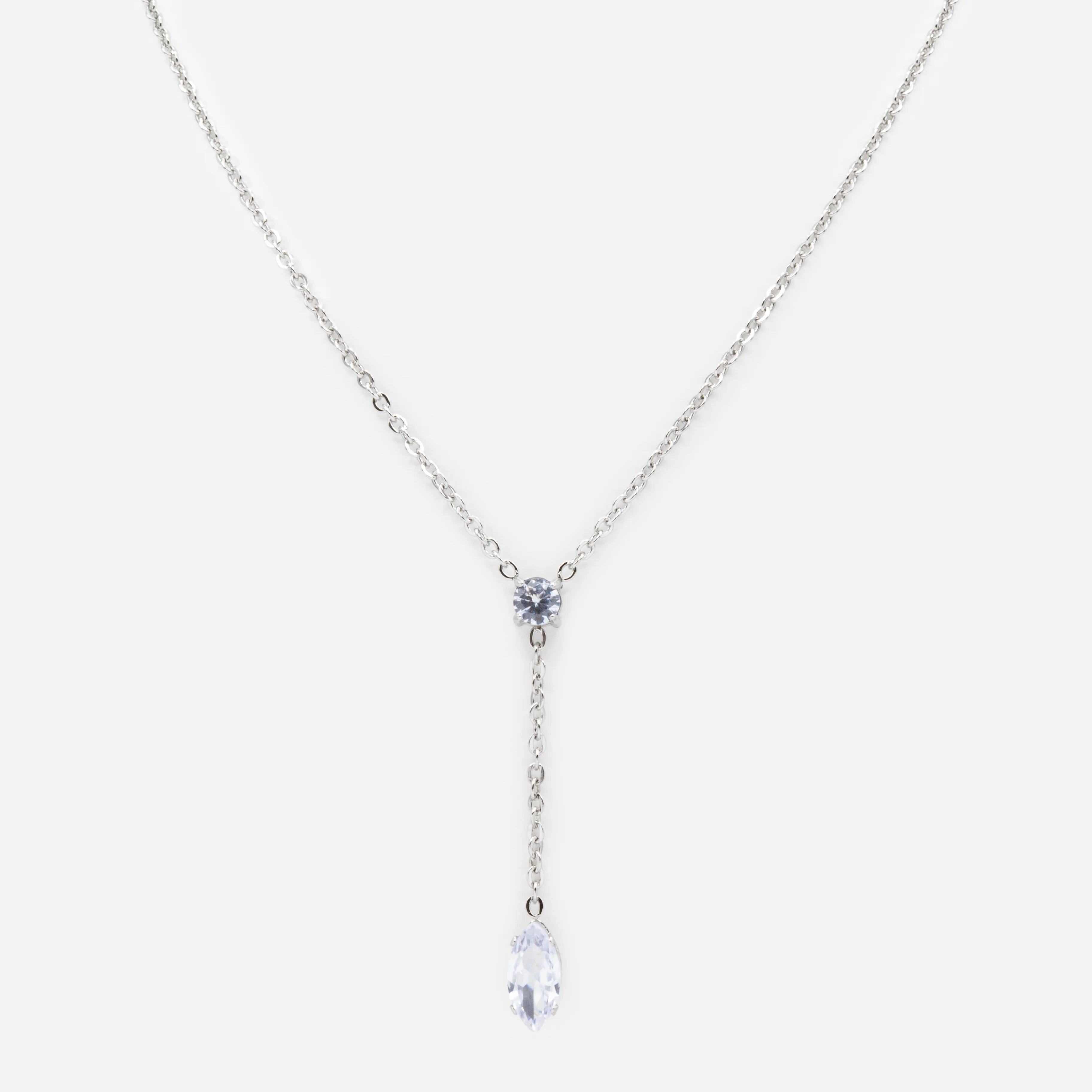 Collier argenté avec suspension de zircon cubique en forme de larme en acier inoxydable