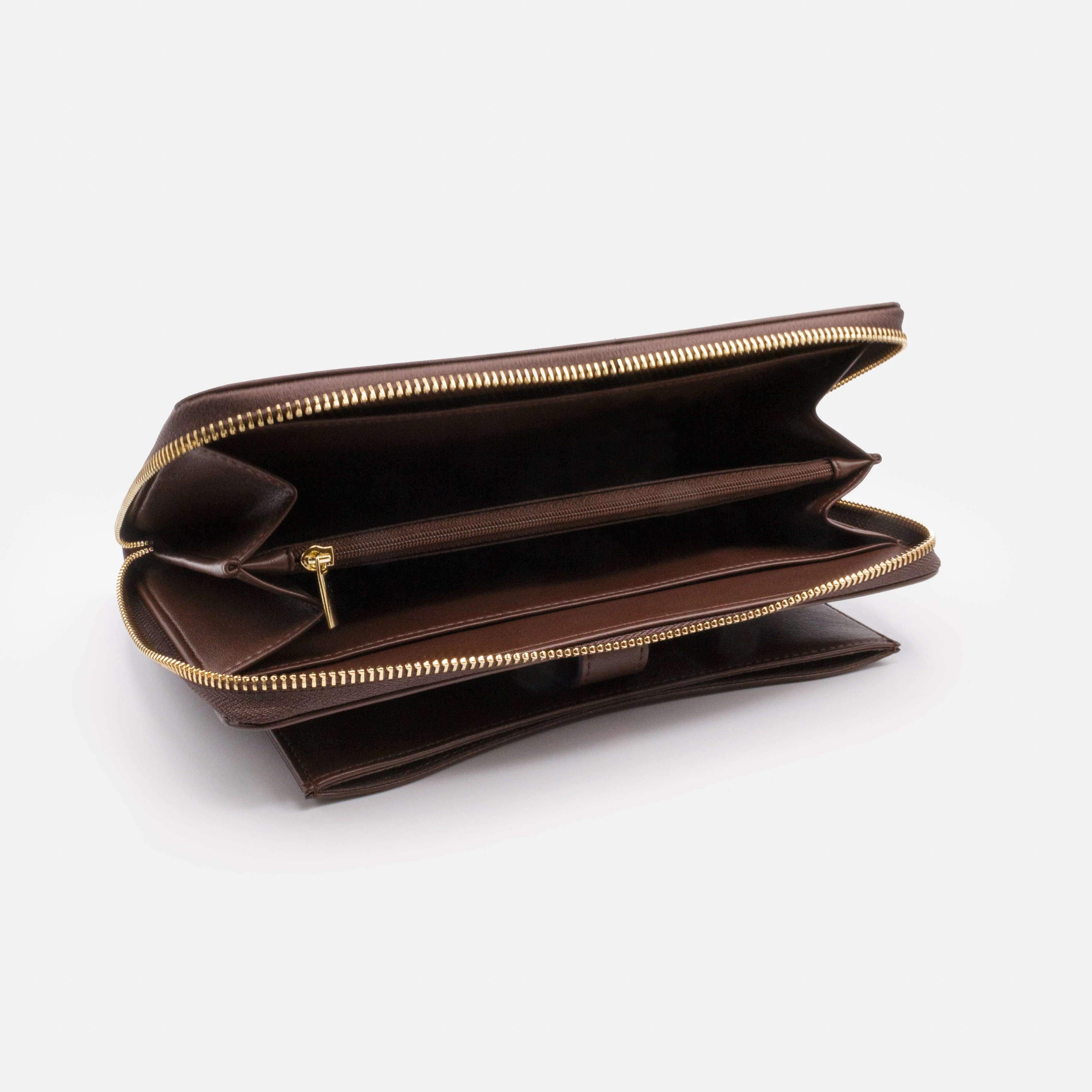 Très grand portefeuille brun foncé en PU & pochette ivoire amovible - Image 3