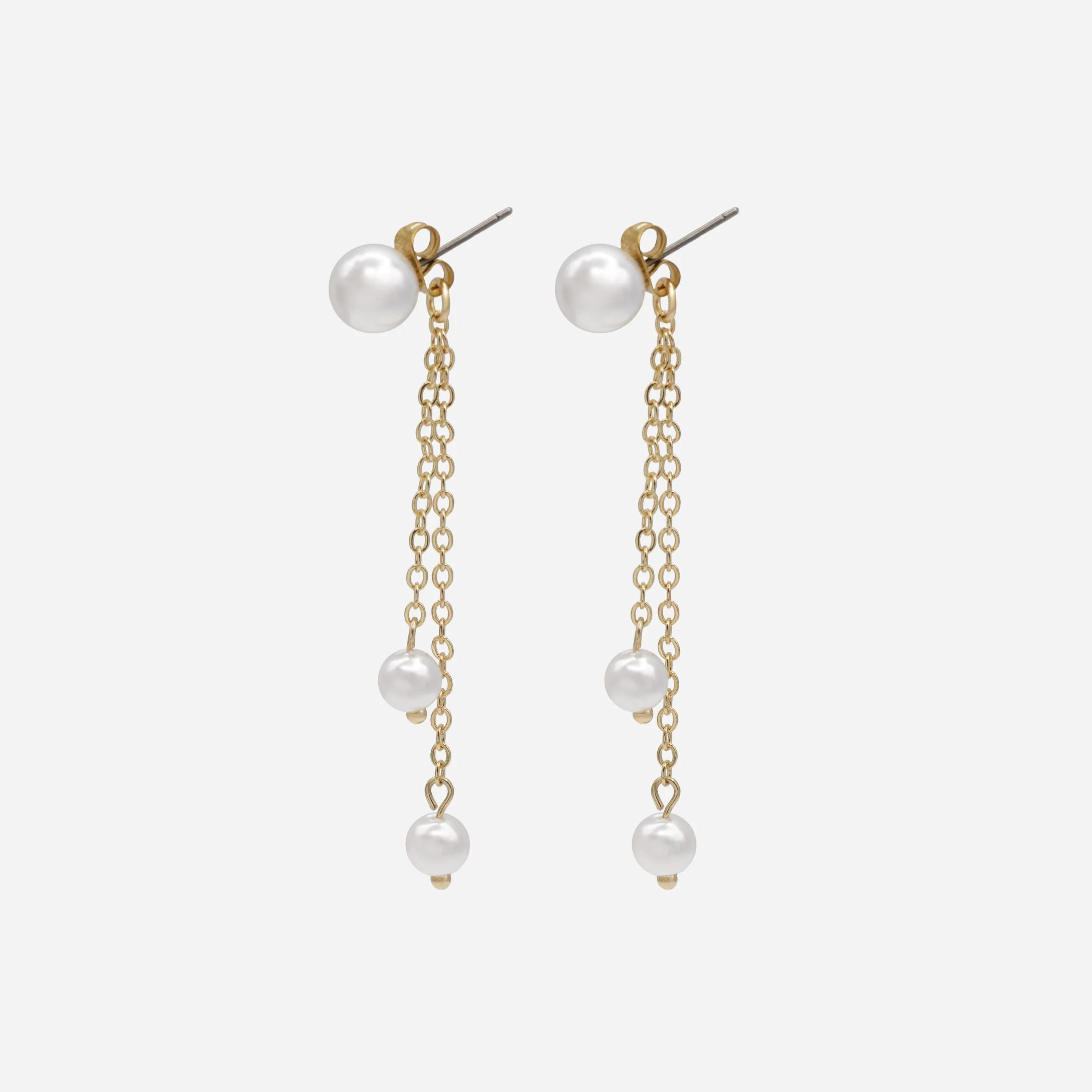 Boucles d'oreilles dorées chaînes pendantes et perles