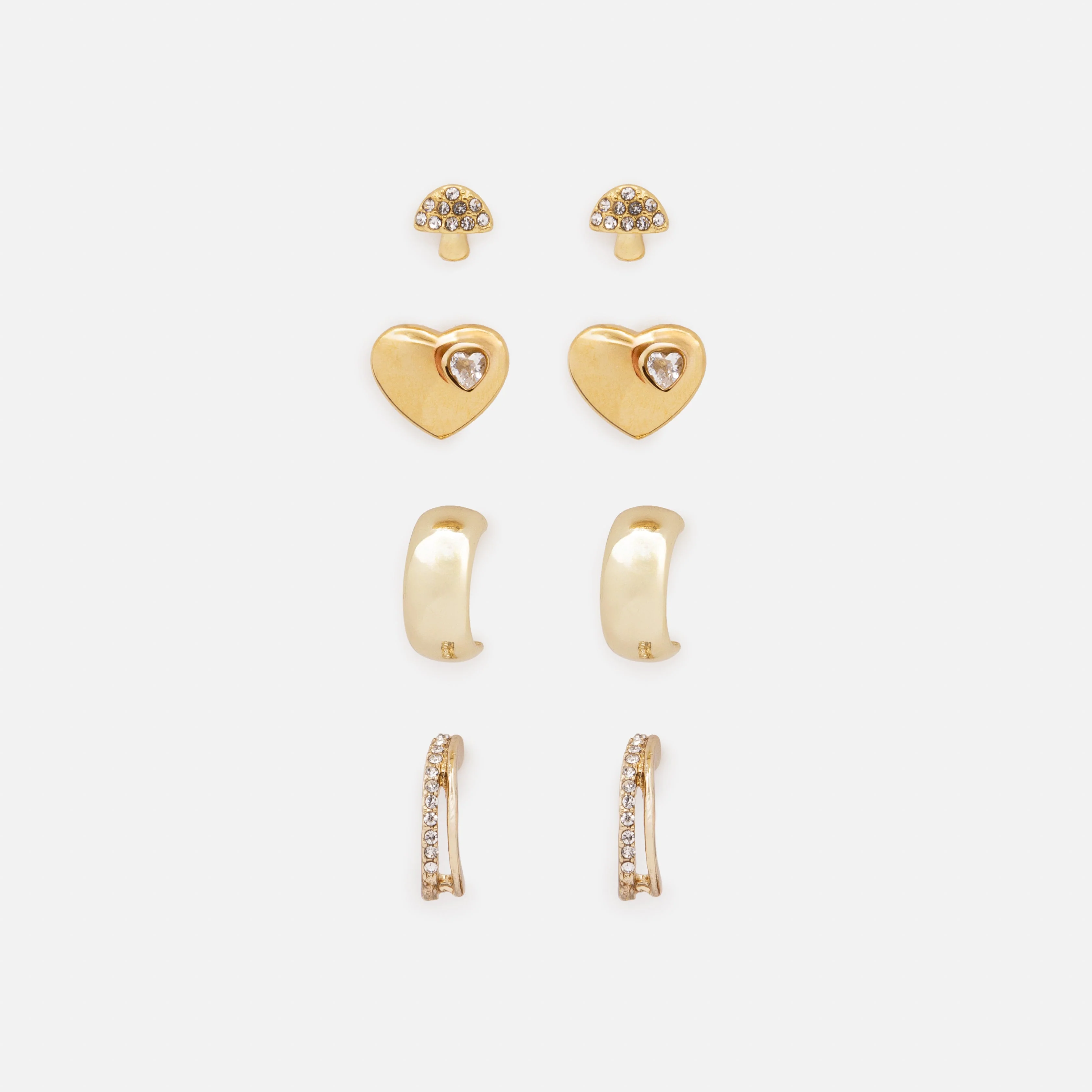 Ensemble de quatre boucles d'oreilles dorées variées
