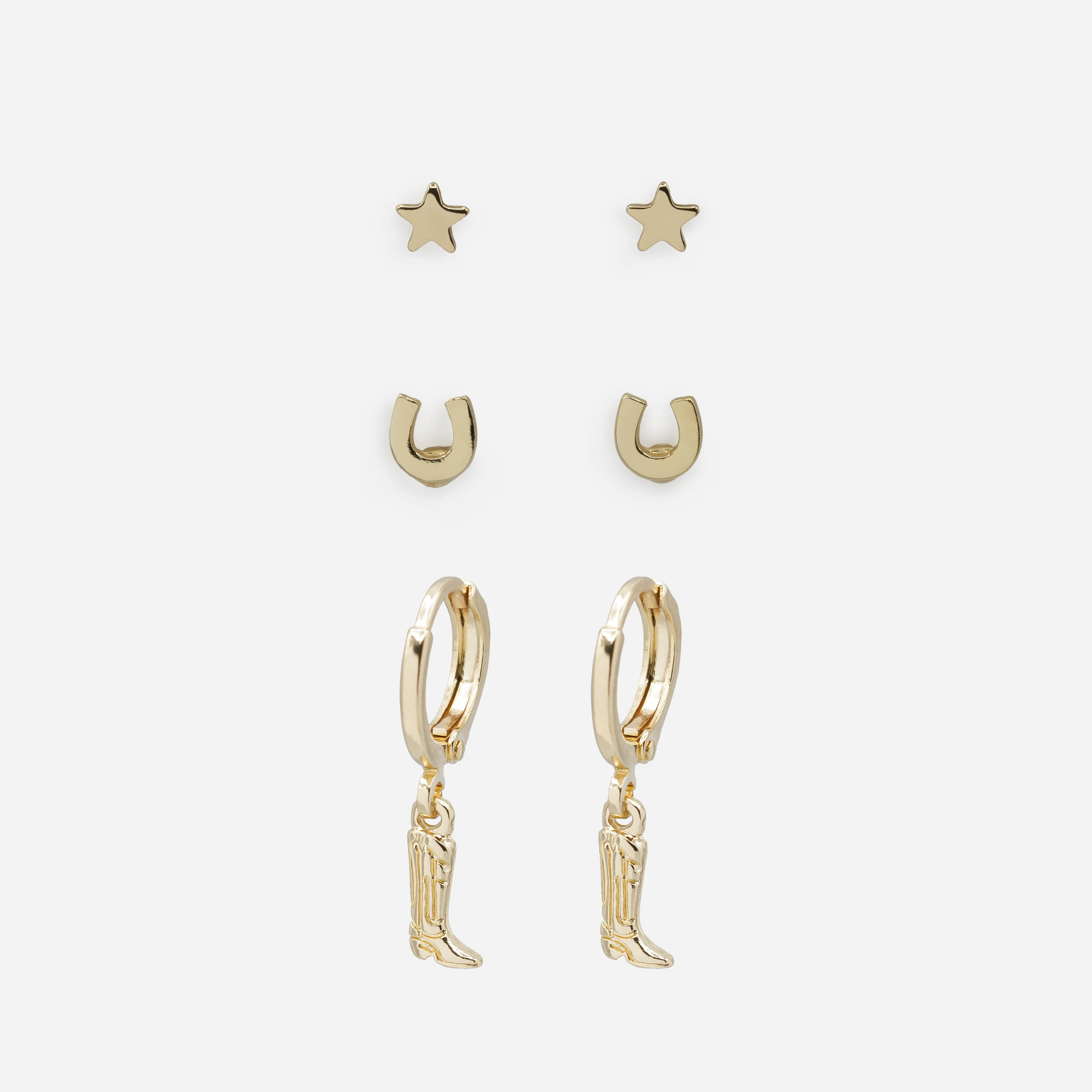 Trio de boucles d'oreilles cowgirl dorées