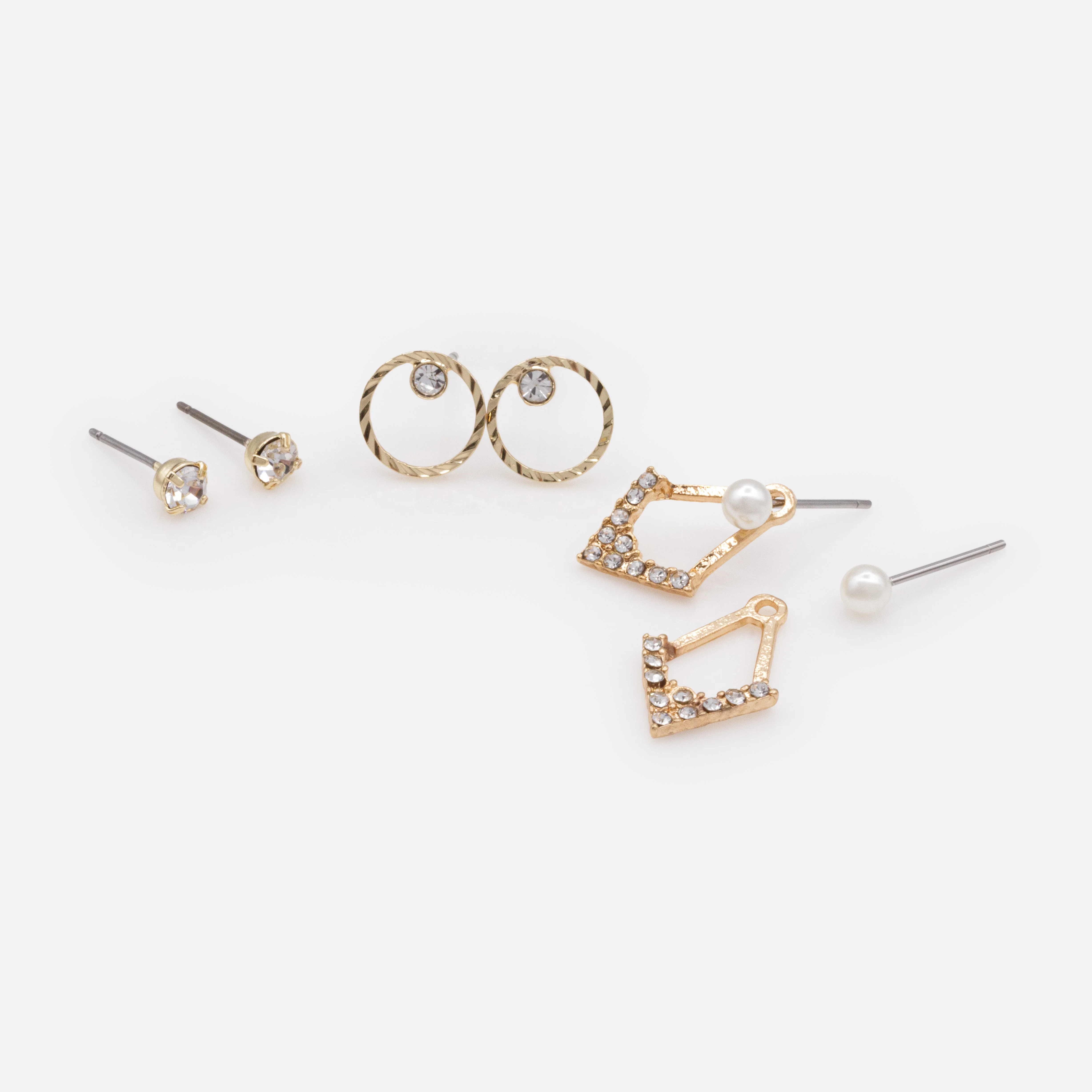 Trio de boucles d'oreilles dorées perles & zircons cubiques - Image 2