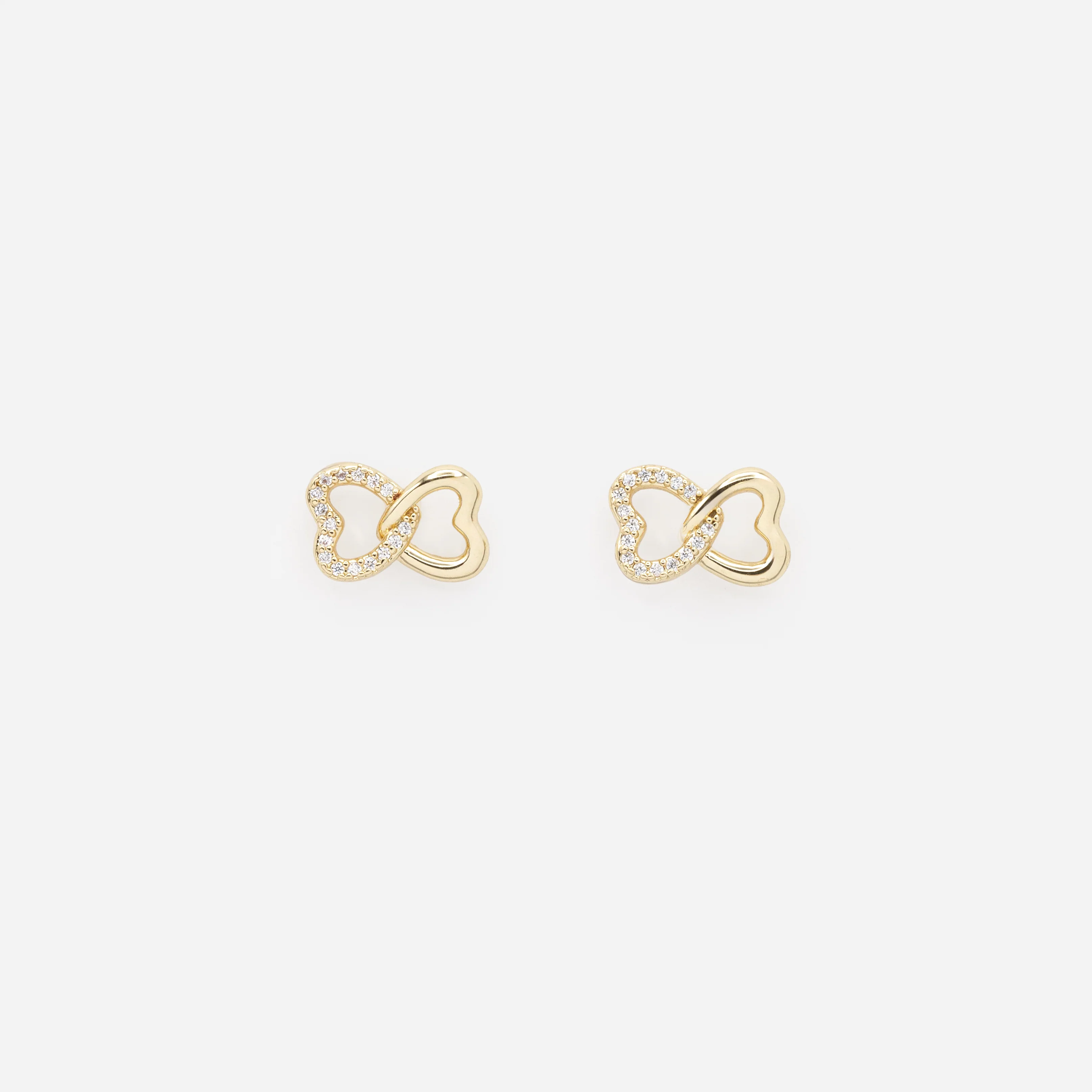 Boucles d'oreilles dorées coeurs entrelacés avec zircons cubiques