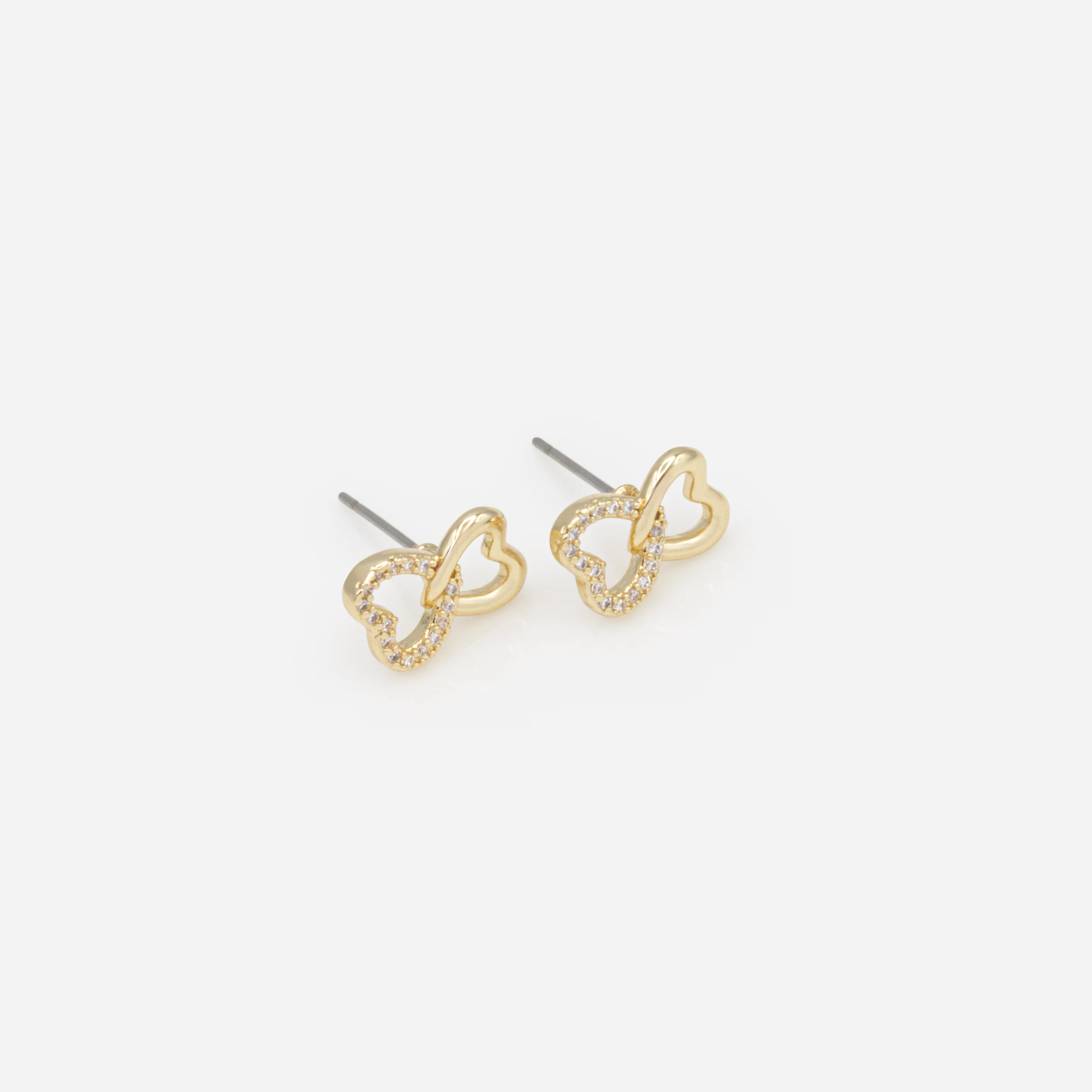 Boucles d'oreilles dorées coeurs entrelacés avec zircons cubiques - Image 2